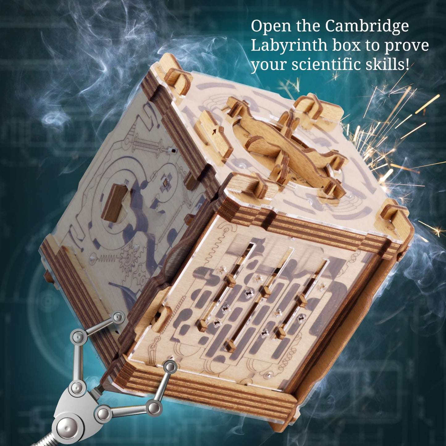 iDventure Cluebox Cambridge Labyrinth | Wooden Escape Room Puzzle Box | Engaging Brain Teaser with Hidden Money Compartment | Unique Gift for Adults