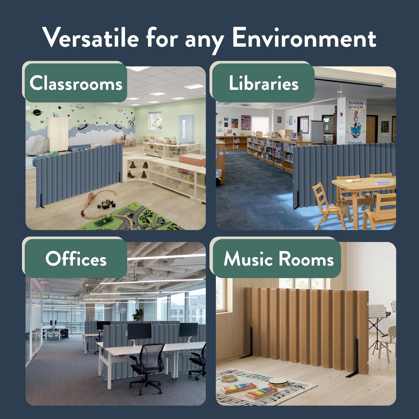 Angeles, Quiet Divider with Sound Sponge 48" x 10' Wall in Natural Tan, Free-Standing Classroom Partition for Enhanced Classroom Productivity and Noise Reduction