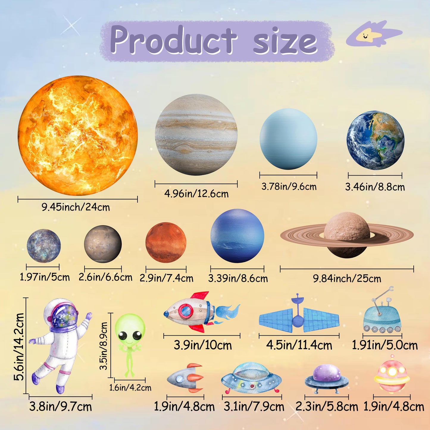 Glow in The Dark Stars Solar System Wall Decals, Star and Planets Stickers for Ceiling, Wall Sticker Decor for Kids Boys Room (Blue)