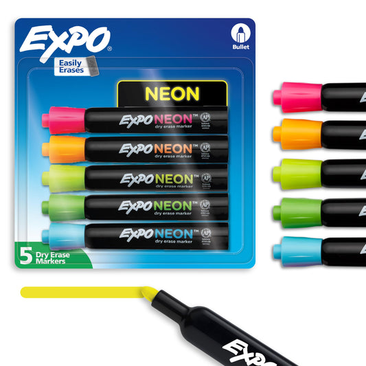 EXPO Neon Dry Erase Markers Bullet Tip Assorted Colors 30 Count, Pack of 6