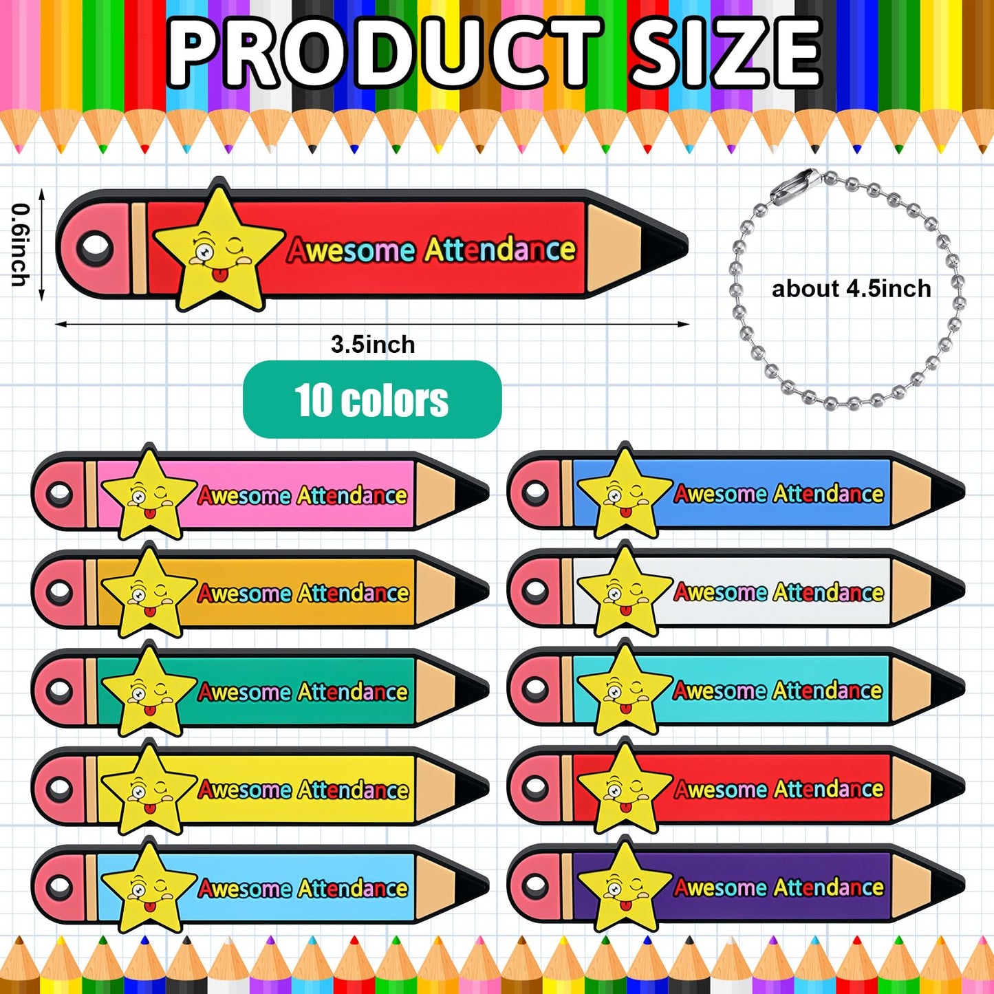 Eersida 150 Set VBS 2026 100 Pcs Awesome Attendance Sticks with 50 Pcs Chains Awards Back to School Star Wearable Incentives to Increase Student Awesome Attendance Gifts for Teacher School Classroom