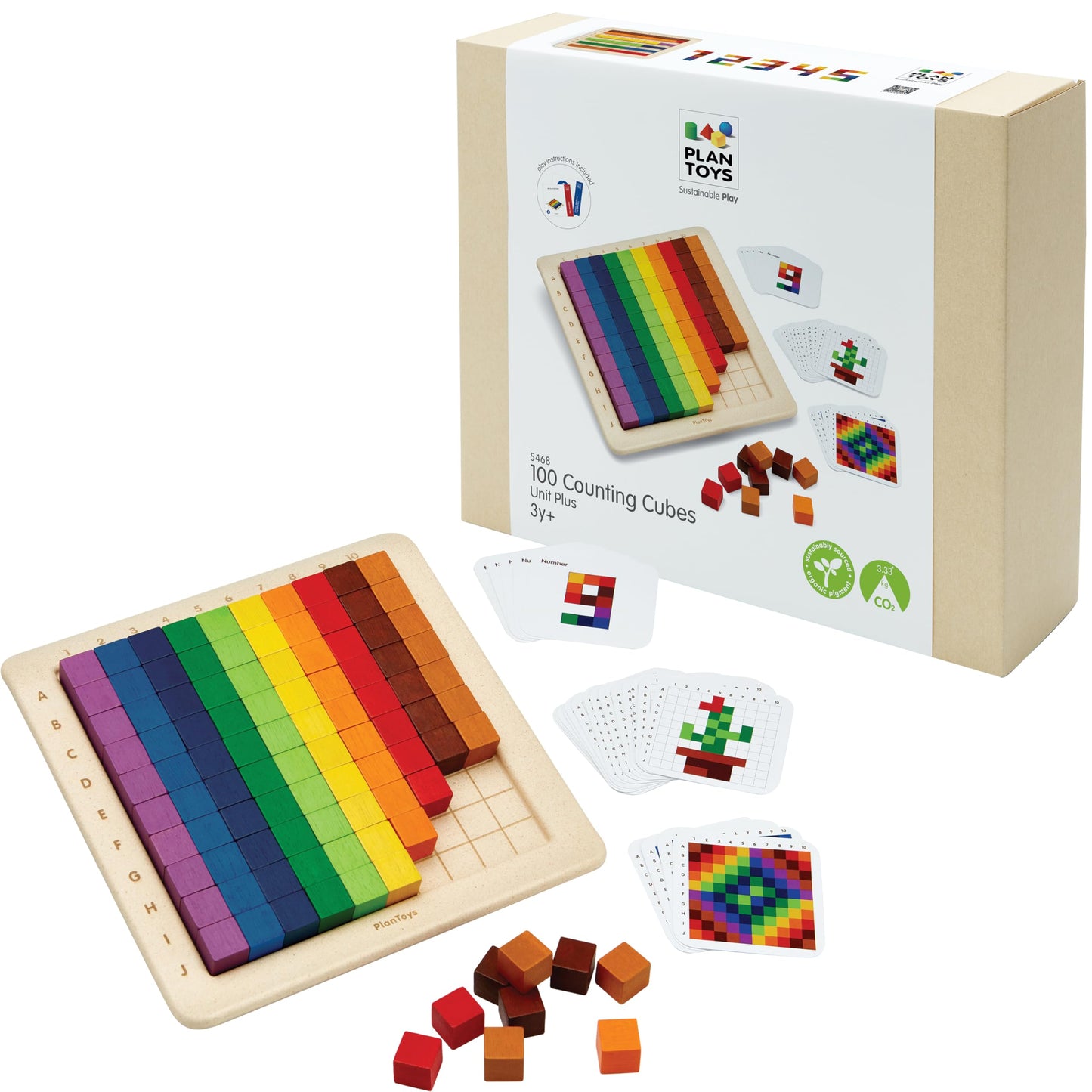 PlanToys® 100 Counting Cubes Wooden Montessori Math and Sorting Set | Early Numeracy, Colour Matching, Pattern Making and Logic Exploration | Eco Friendly Educational Cubes for Hands On Learning