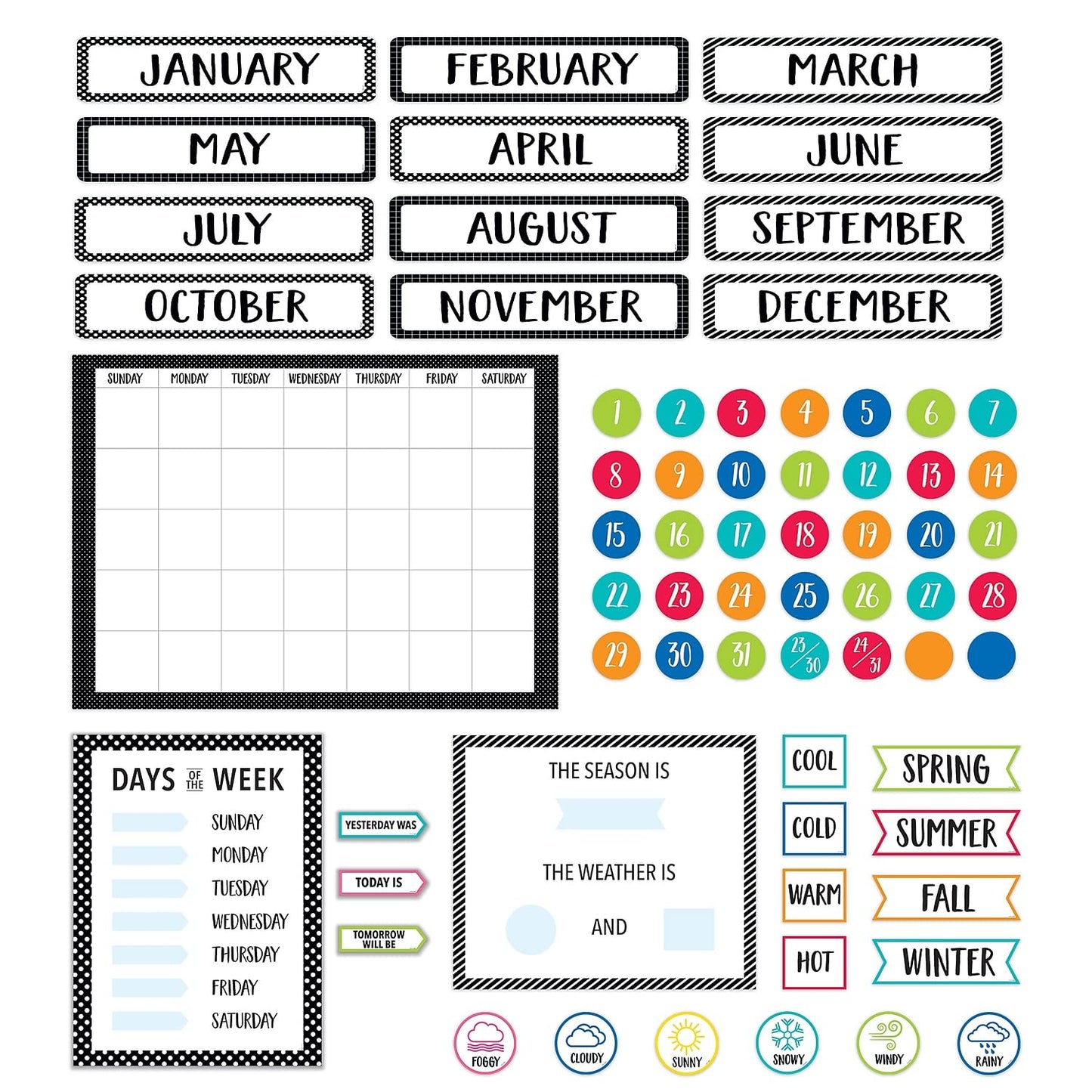 CTP Core Décor Calendar Set Bulletin Board, Classroom Calendar, 67-Piece Set (Creative Teaching Press 10168)