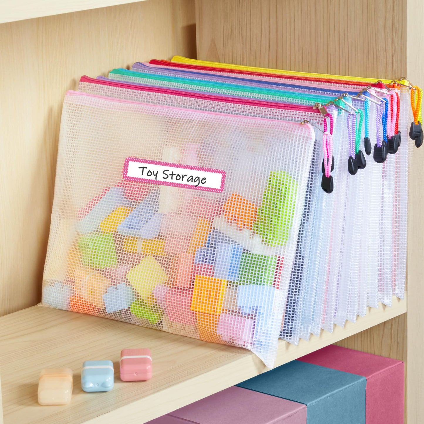 Sooez 24 Pack Mesh Zipper Pouch with Sticky Labels, A4 Mesh Bags, Sturdy Letter Size File Folders Organizer, Office School Classroom Teacher Supplies, Toy Storage Bag Board Game Puzzles Organization