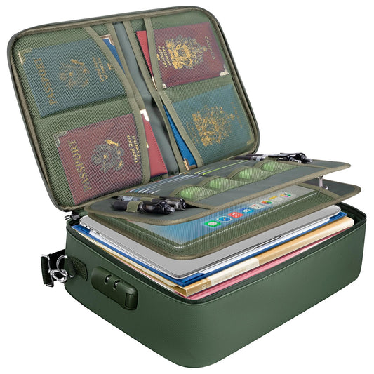 BALEINE Fireproof Document Box with Lock, Portable Fireproof Document Bag Waterproof Fire Proof File Boxes for Documents, File Organizer Box for Important Paperwork (Green, 15''x11''x4'')