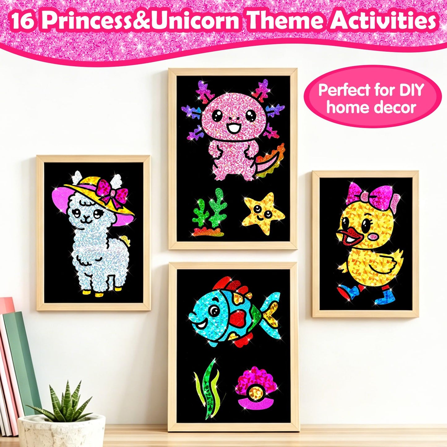 FUNNYB&G Foil Art Craft Kit for Girls 4-10 Years Old: Mess-Free & No-Glue, Create 16 Sparkly Cute Pet Pictures – Perfect Travel Toy & Birthday Gift for Kids（Cute Pet）