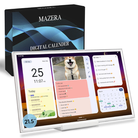 Mazera 21.5" Smart Family Hub & Digital Calendar - Electronic Wall Planner, Touchscreen Family Dashboard, Shared Calendar, No Subscription, Install Apps, Sync Schedules, Meal Planner, To Do Lists, Wall Mount & Stand