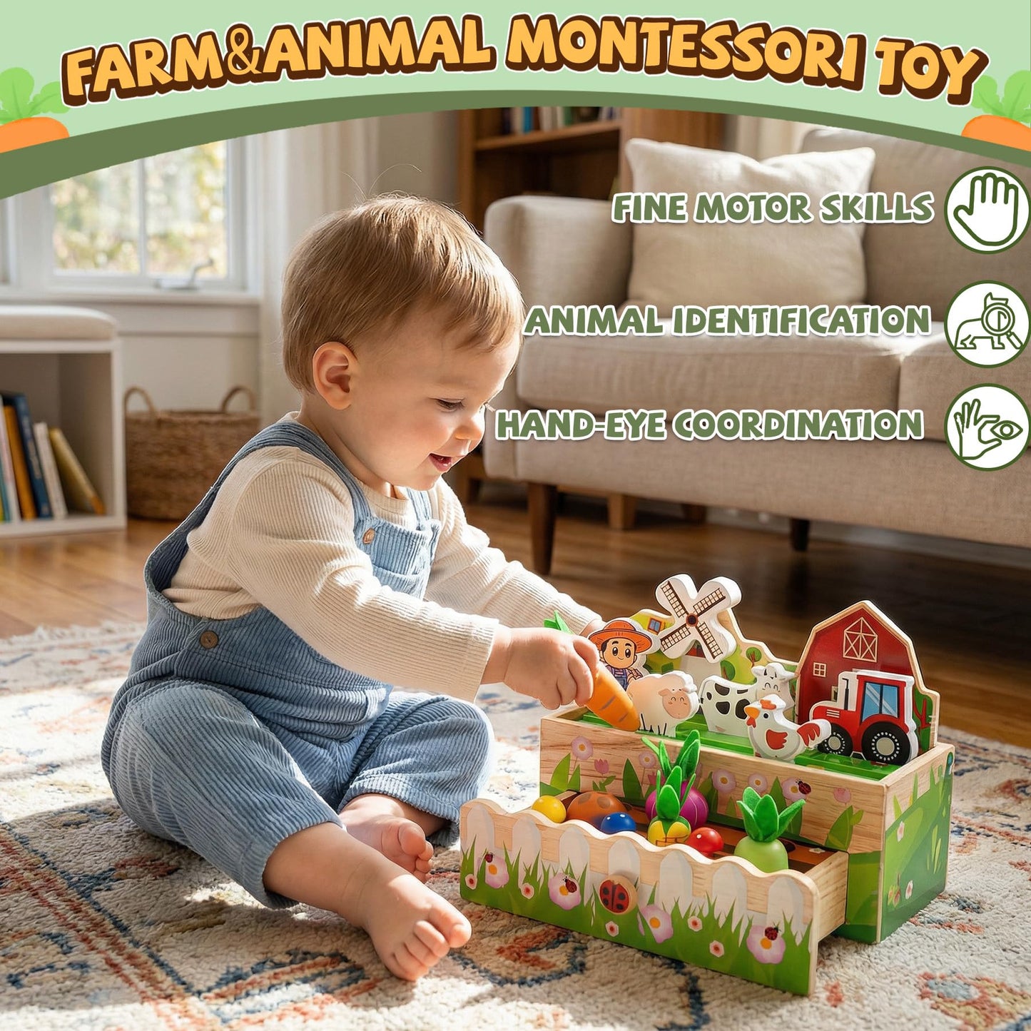 Montessori Toys for 1-3 Year Old | Wooden Animal Farm Toddler Toys | Shape Sorting Educational Learning Fine Motor Skills | 1st First Birthday Gifts Easter for Girl&Boy