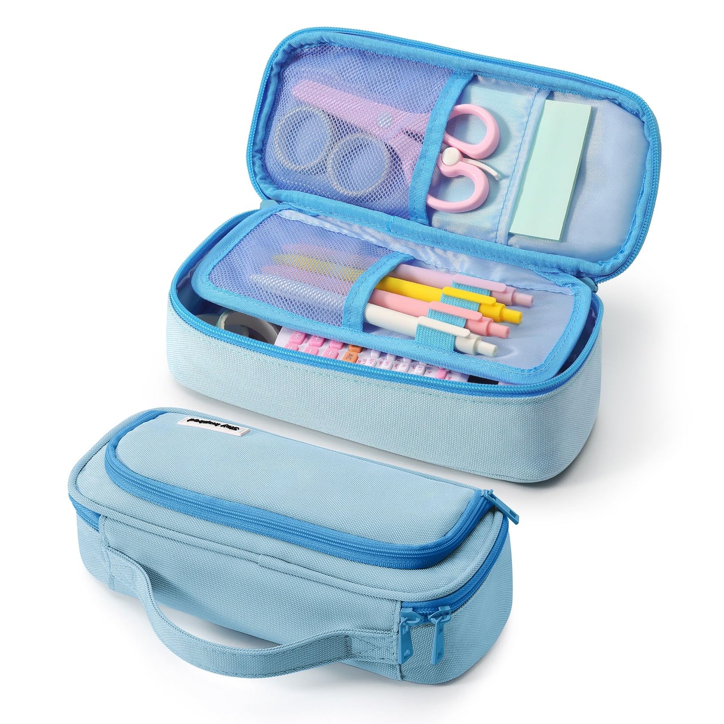 Ralnitote Large Pencil Case for Girls and Boys, Aesthetic Pencil Case Organizer with Handle, Cute Pencil Pouch for School & Office Supplies-Blue