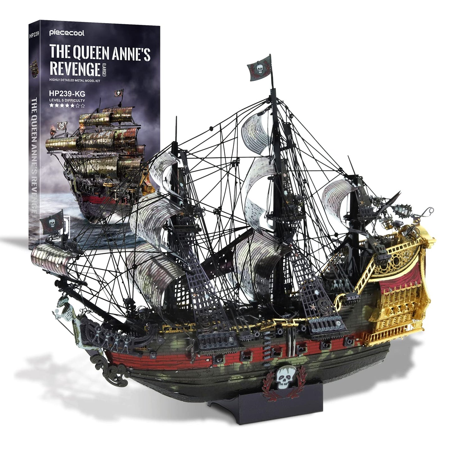 Piececool 3D Metal Puzzles for Adults, The Queen Anne's Revenge Pirate Ship Model Kits, 3D Watercraft Model Building Kit, DIY Craft Kits Difficult 3D Puzzles for Family Time
