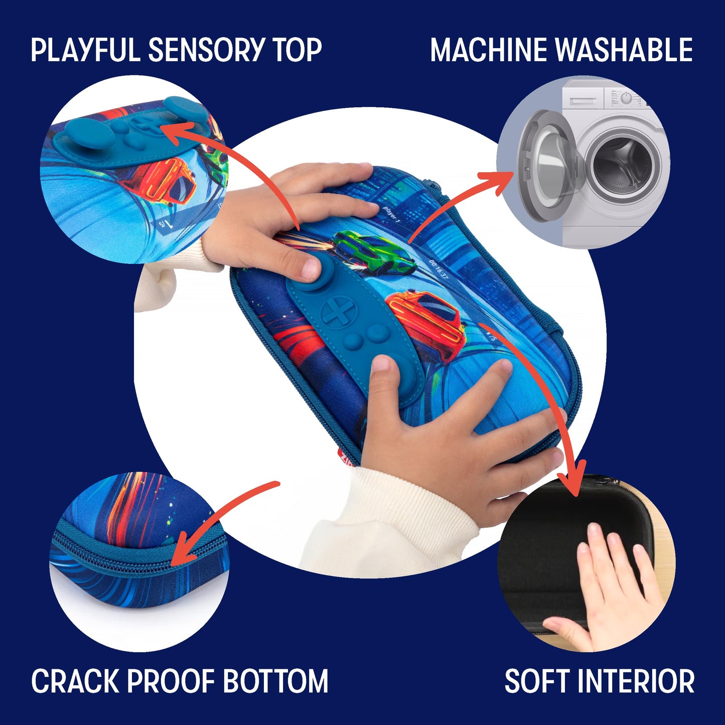 ZIPIT Gamer Pencil Case for Boys, Durable Pencil Box for School, Large Capacity Stationery Organizer Box, Blue