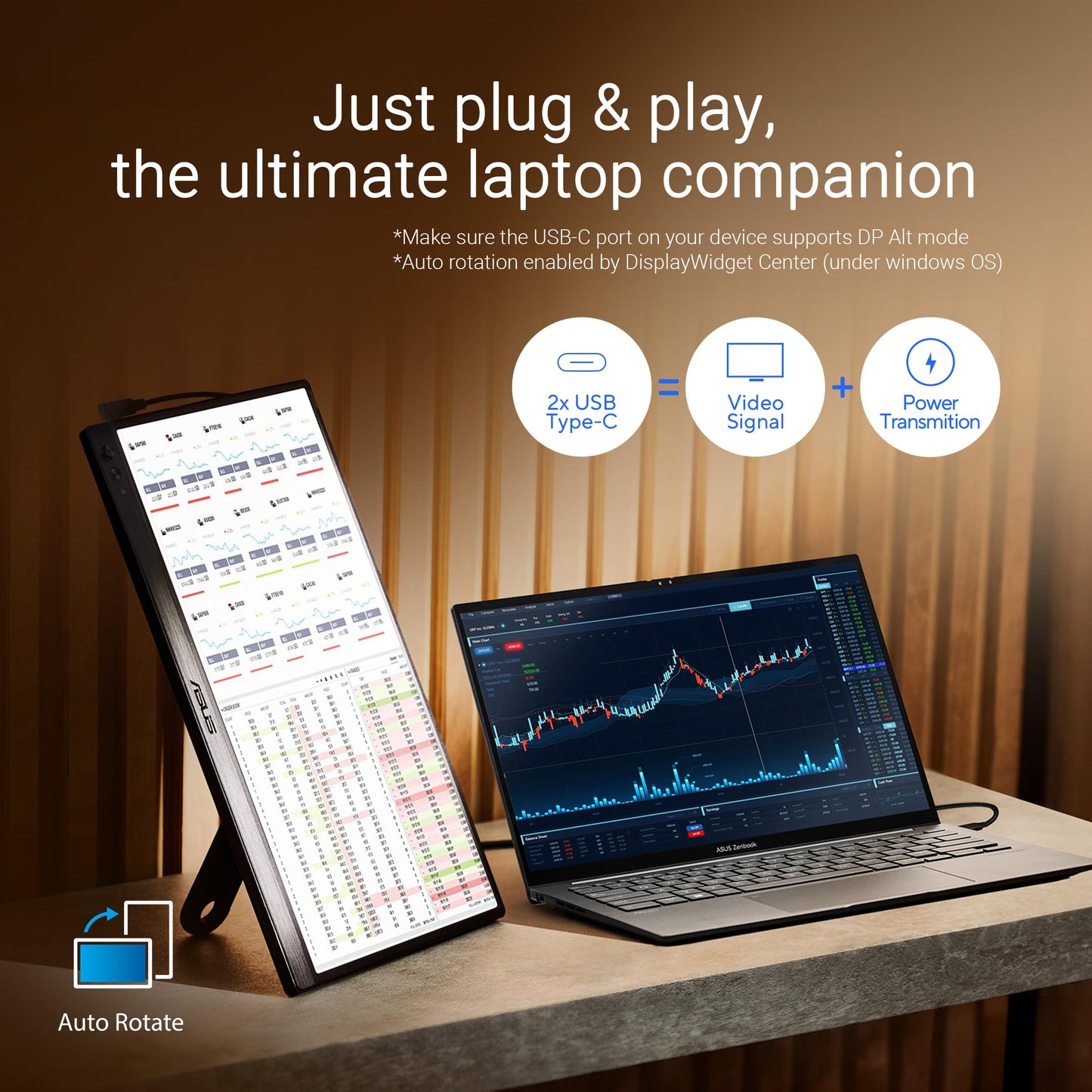 ASUS ZenScreen 15.6” Portable Monitor for Laptop (MB169CK) - Dual USB-C, Mini-HDMI, Plug & Play External Screen for Travel Dual Setup, Full HD, IPS, Anti-Glare Surface, 360° Kickstand, 3yr Warranty