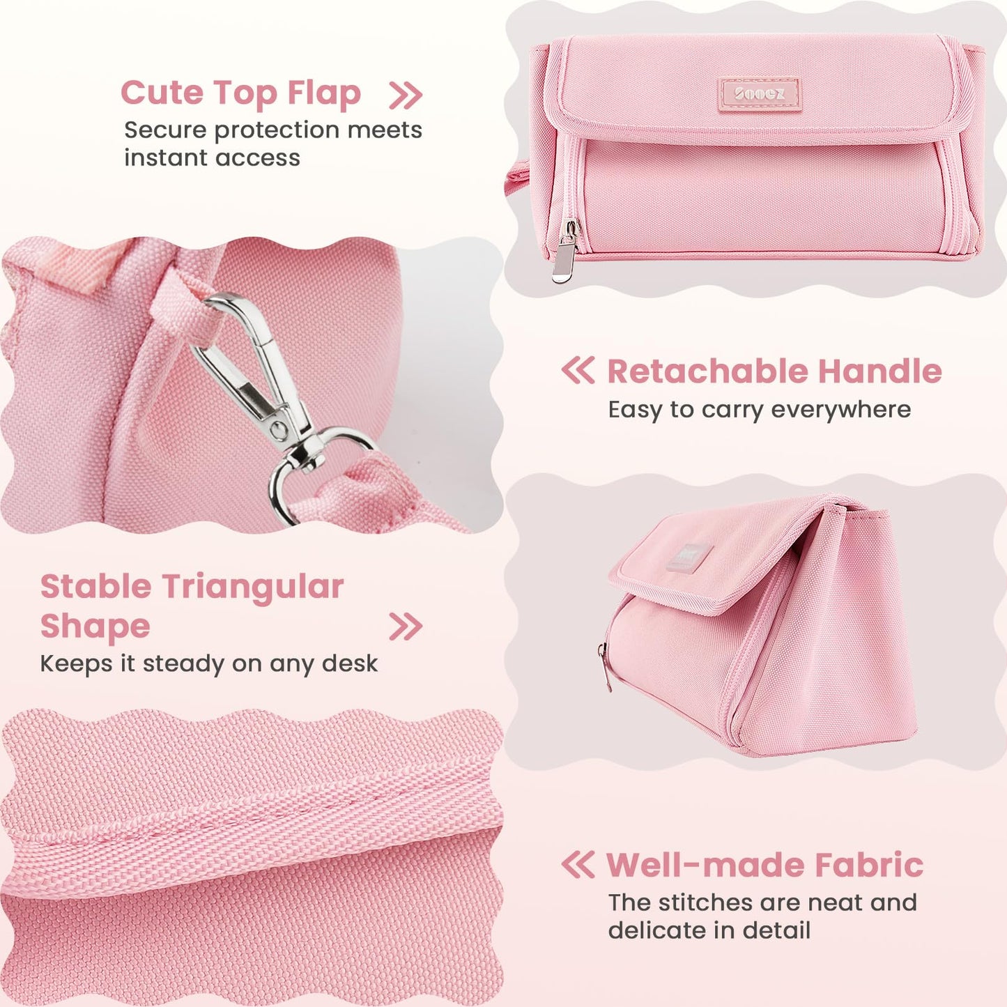 Sooez Super Large Pencil Case, Big Capacity Pencil Bag with 3 Compartments, Hold 200 pencils, Cute Pencil Pouch with Zipper, Portable Stationery Pen Bag, Aesthetic School Supplies For Girls, Pink