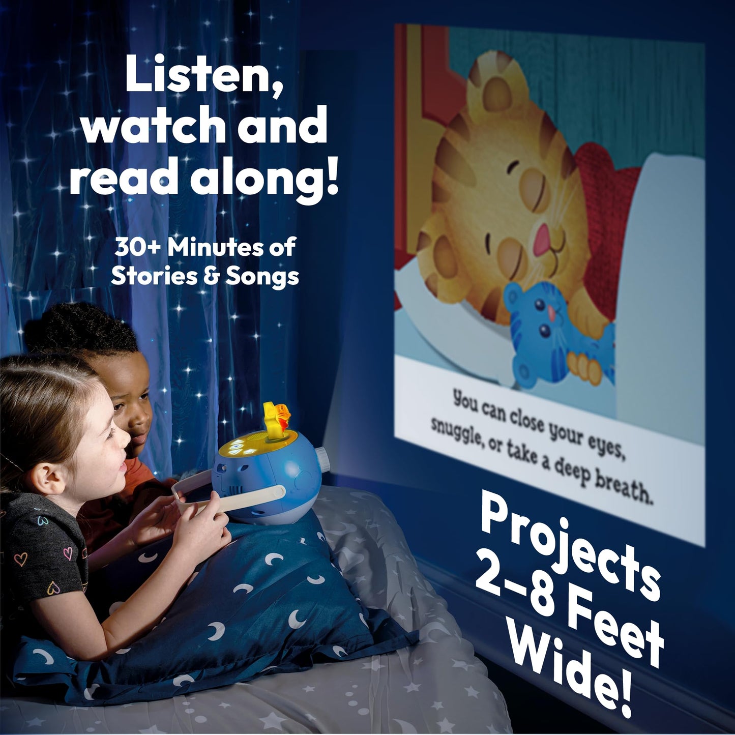LUNA STORYTIME Kids Book Projector – 5 Daniel Tiger & 5 Classic Read-Aloud Stories, 10 Songs & Night Light & Soothing Dream Music | Children Ages 3+ Storytime Projector | Toys, Owl & Daniel Tiger