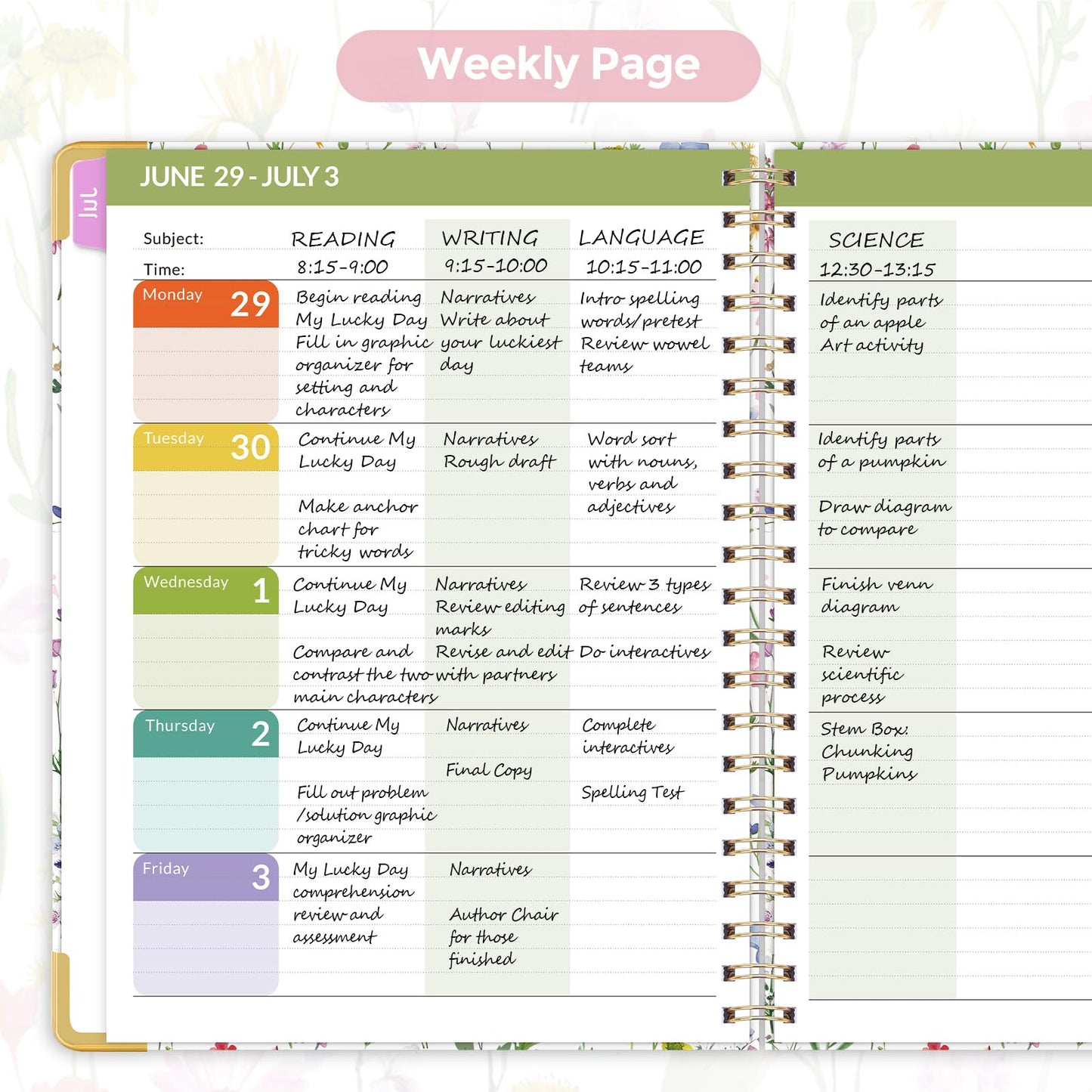 SKYDUE Teacher Planner 2026-2027 Academic Year, 8.5" x 11" Deluxe Teacher Lesson Planner with Monthly Tabs & Stickers, Lesson Plan Book 26-27, FloralA