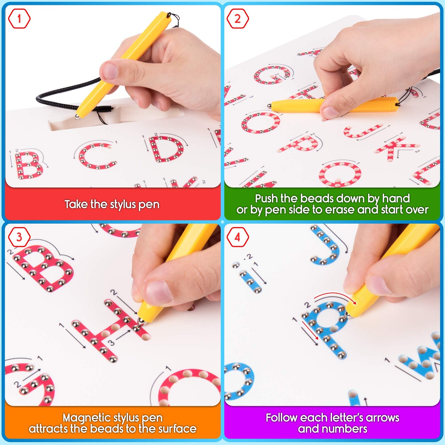 Povitrulya Magnetic Alphabet Tracing Board - double-sided upper & lower case Magnetic Drawing Board, ABC magnets for learn to write with magnetic pen, STEM toy letters learning, good for homeschooling
