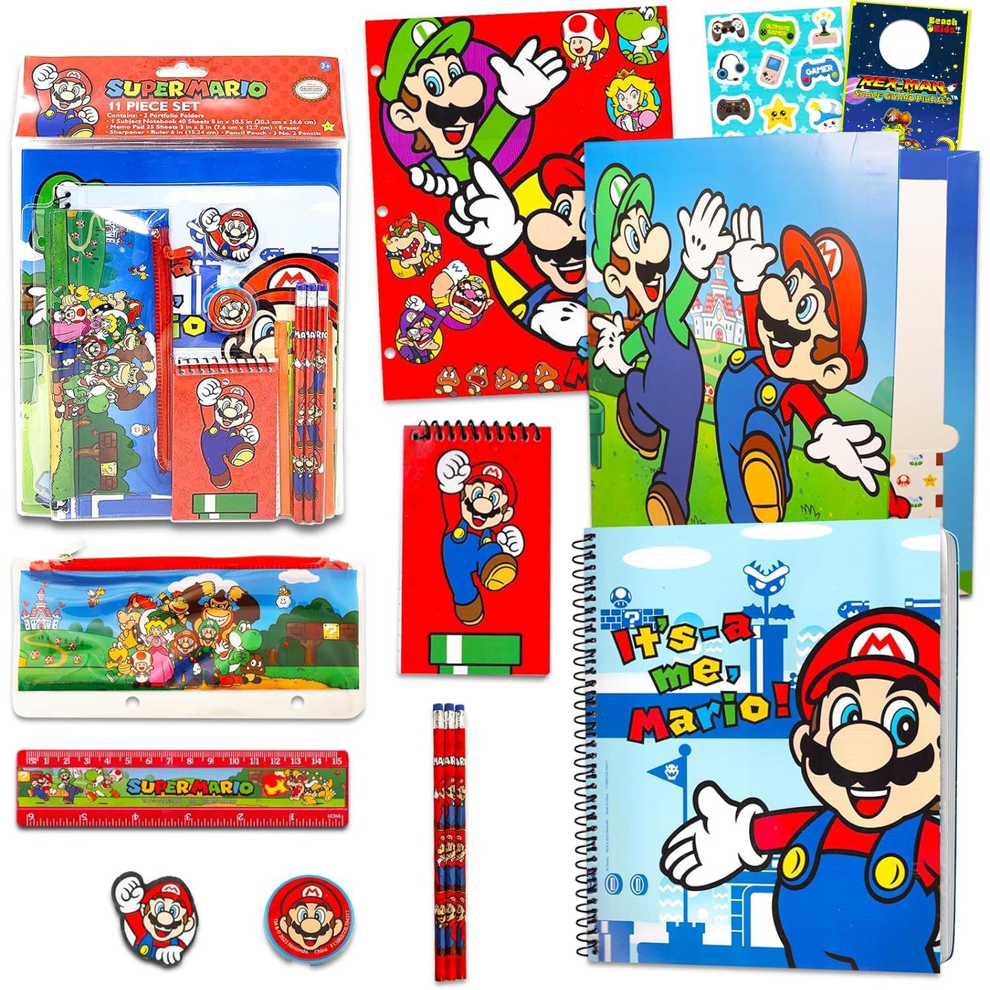 Super Mario Back to School Supplies Set - 13Pc Mario Folders, Notebook, Pencils, Stickers, and More | Mario Classroom Supplies for Boys Bundle