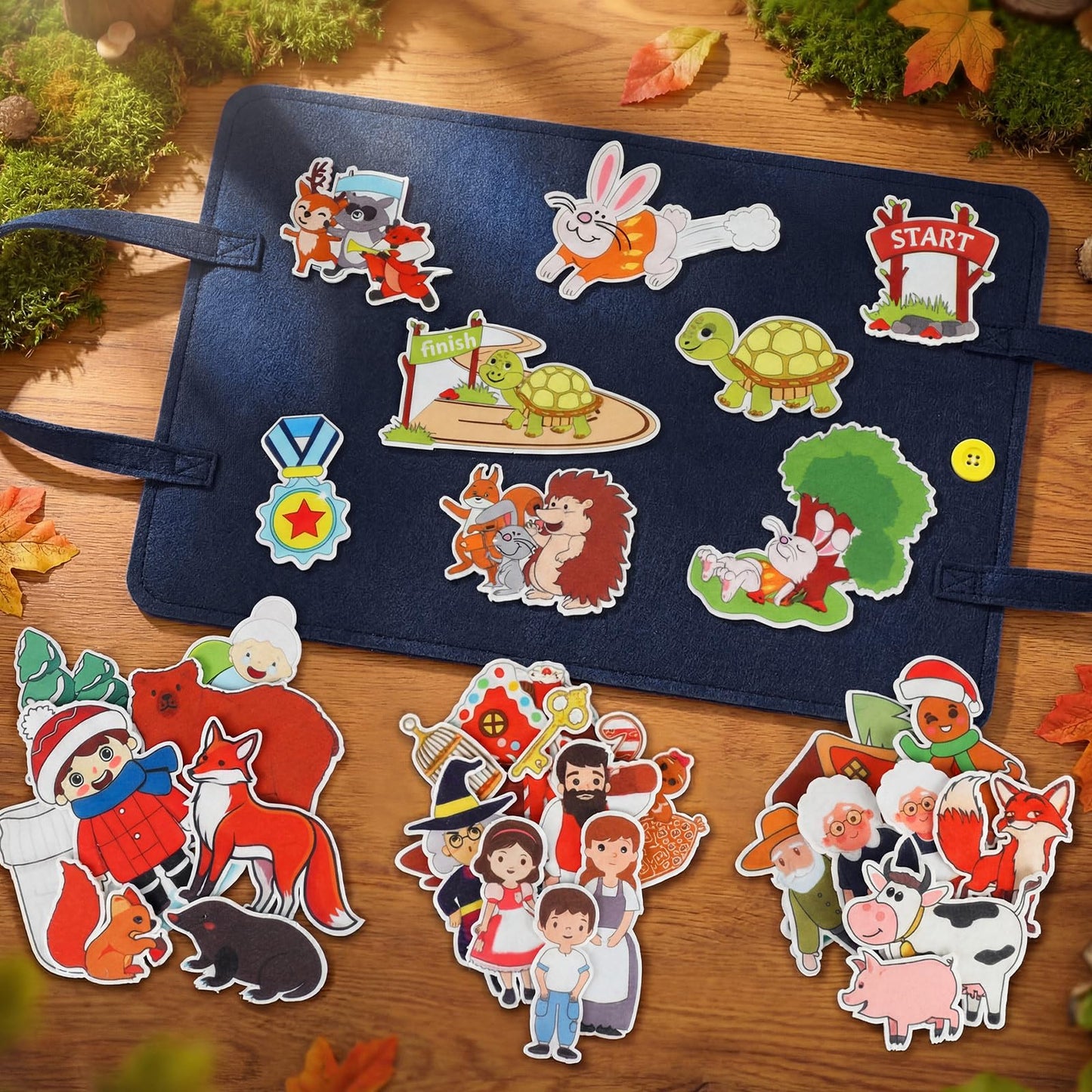 Windkream 16 Pack Felt Board Fairy Story Set Flannel Boards Precut Felts Pieces Fairy Tales Sets for Preschool Activity Included Three Little Pigs, Little Red Riding Hood, Hare and Tortoise