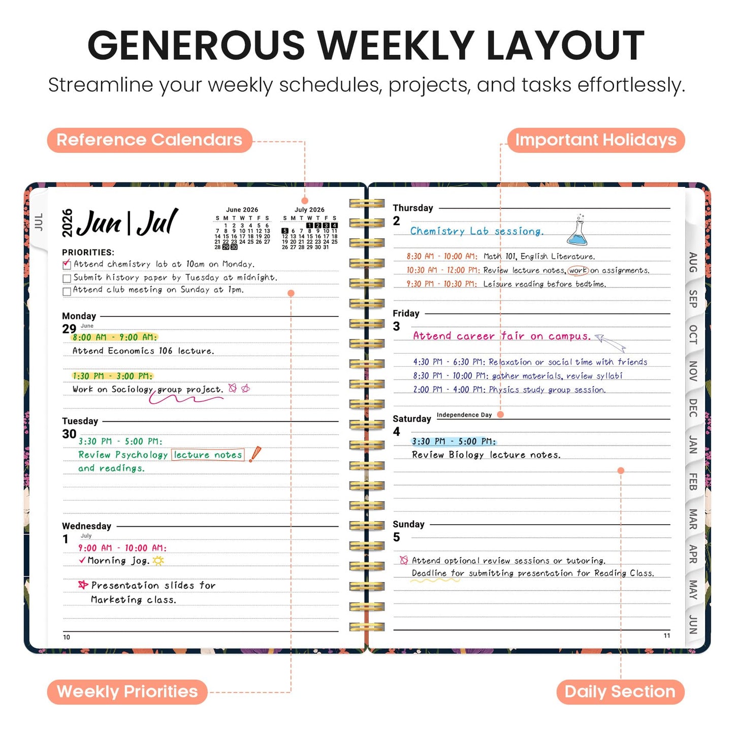 Planner 2026–2027, Weekly & Monthly Academic Organizer for School Year, Jul 2026–Jun 2027, Hardcover Planner with Tabs, Back to School Essential, 6.3" x 8.5", Wild Harmony