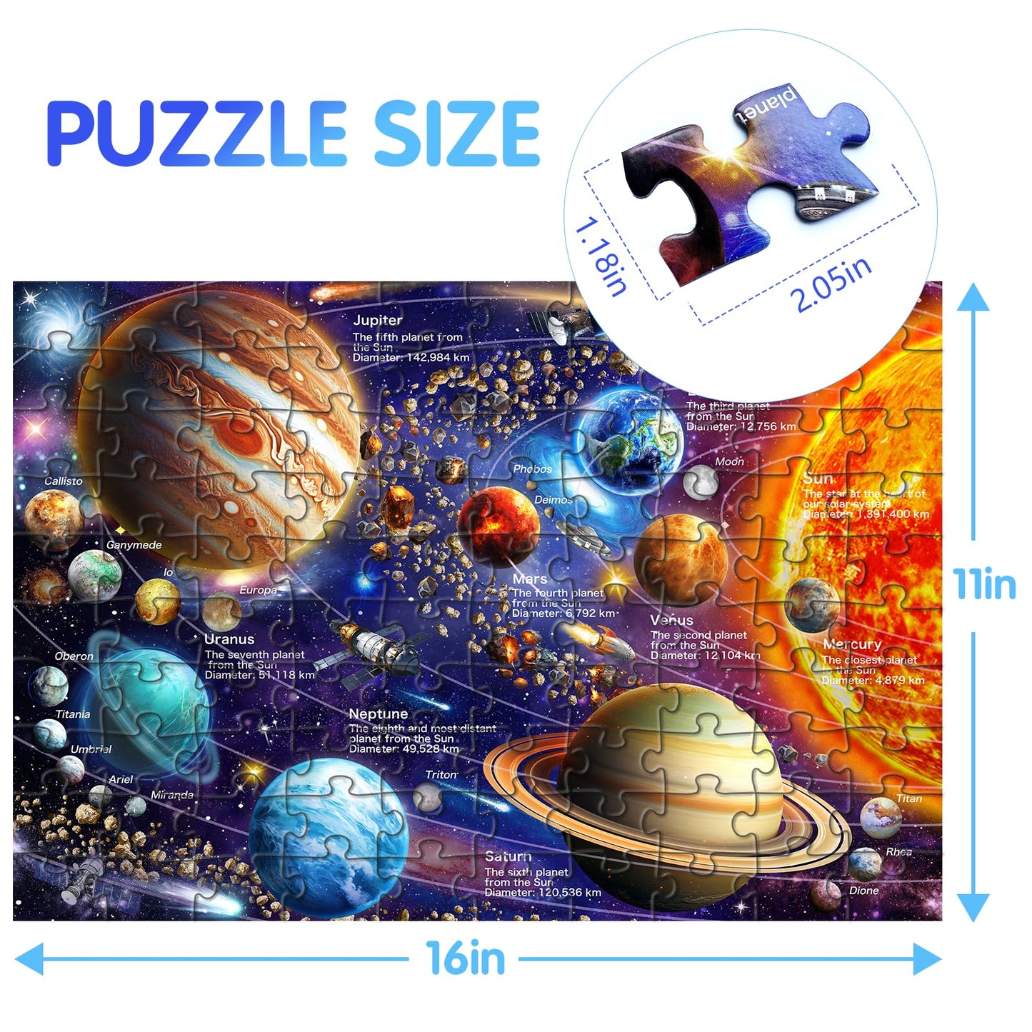JOYZEXY 100 Piece Puzzles for Kids Ages 6-8-10, Solar System Puzzles 100 Pieces for Kids Science Educational Space Planet Puzzle Toys for Kids 6, 7, 8-10 Boys Girls
