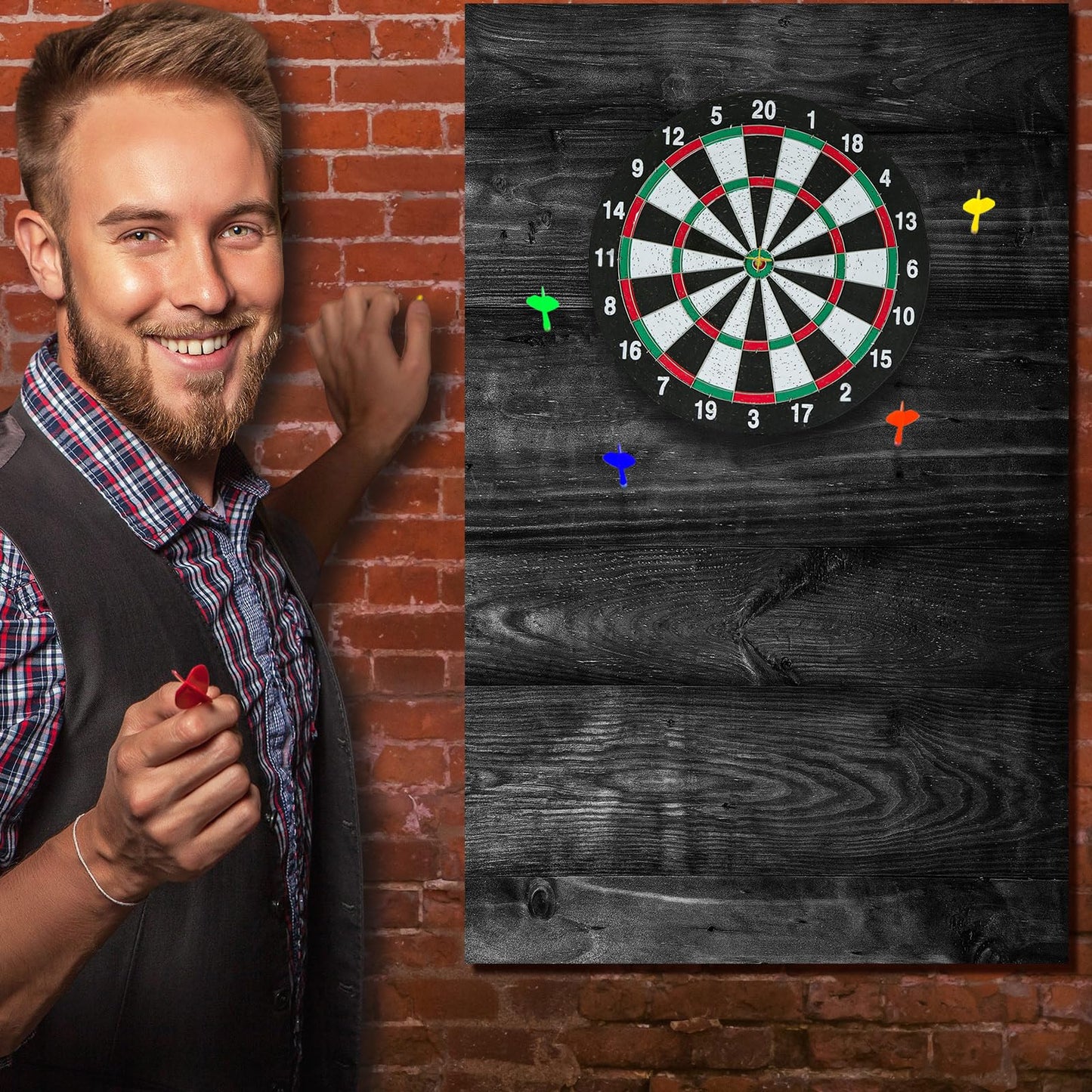 Hahafelt 36 x 24 x 0.5 Inch Felt Wood Grain Dart Board Wall Protectors Square Dart Board Backing Tiles Dartboard Backboard Cork Backboards Alternative (Black Grain)