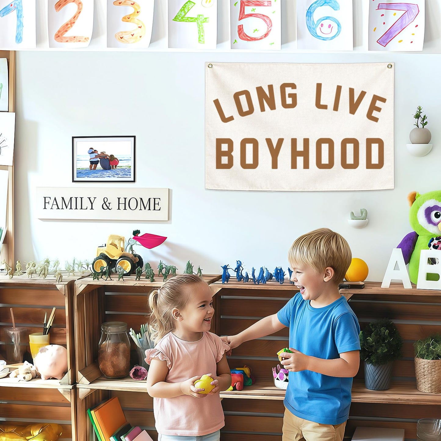 Long Live Boyhood Canvas Banner-Nursery Hanging Rectangular Poster Flag Sign Art for Baby Kids Boy,Nursery Playroom Boyroom Babyroom Decoration,Christmas Gift Idea for Boys 28.5"L x 20"W