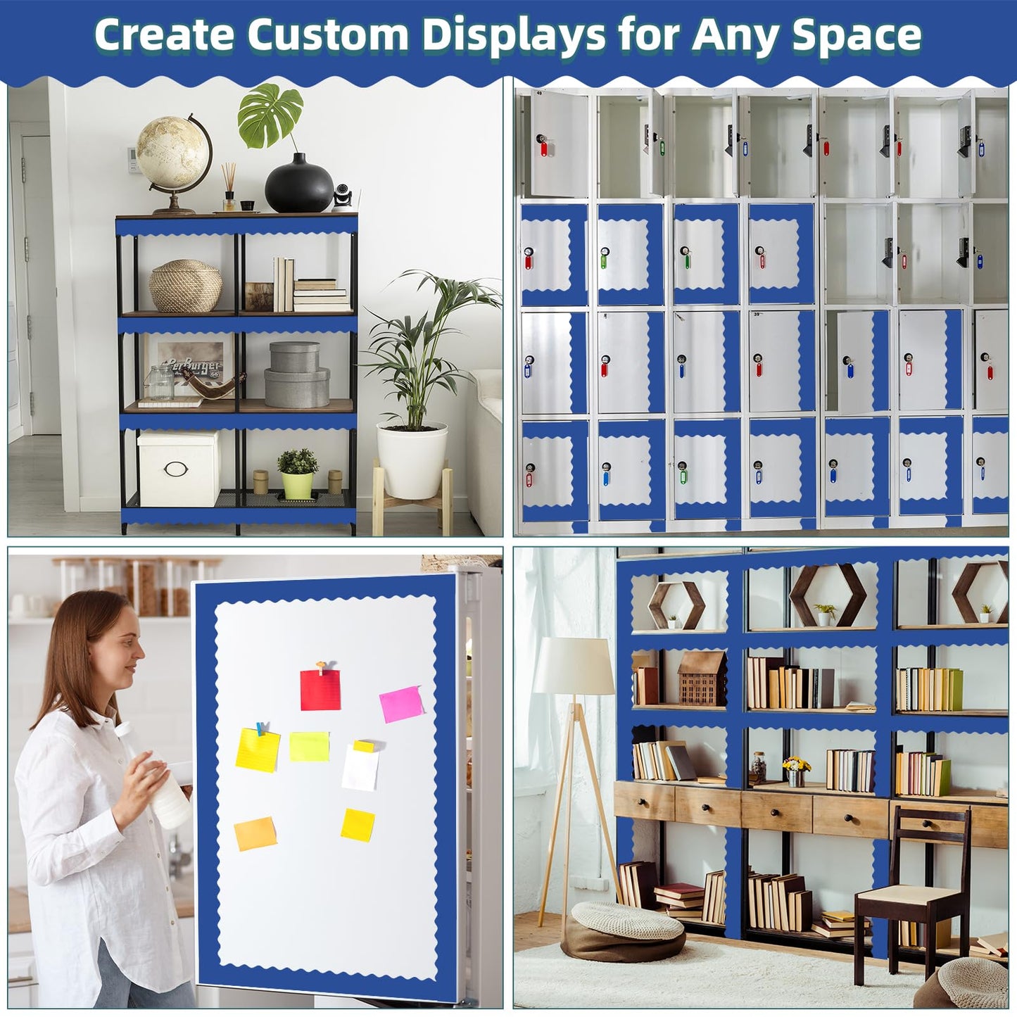 30 Pcs Magnetic Borders for Classroom Whiteboard - Royal Blue Magnetic Bulletin Board Border Set - Scalloped Chalkboard Border Strips for Teachers, Parents, DIY Home,School & Office Decoration