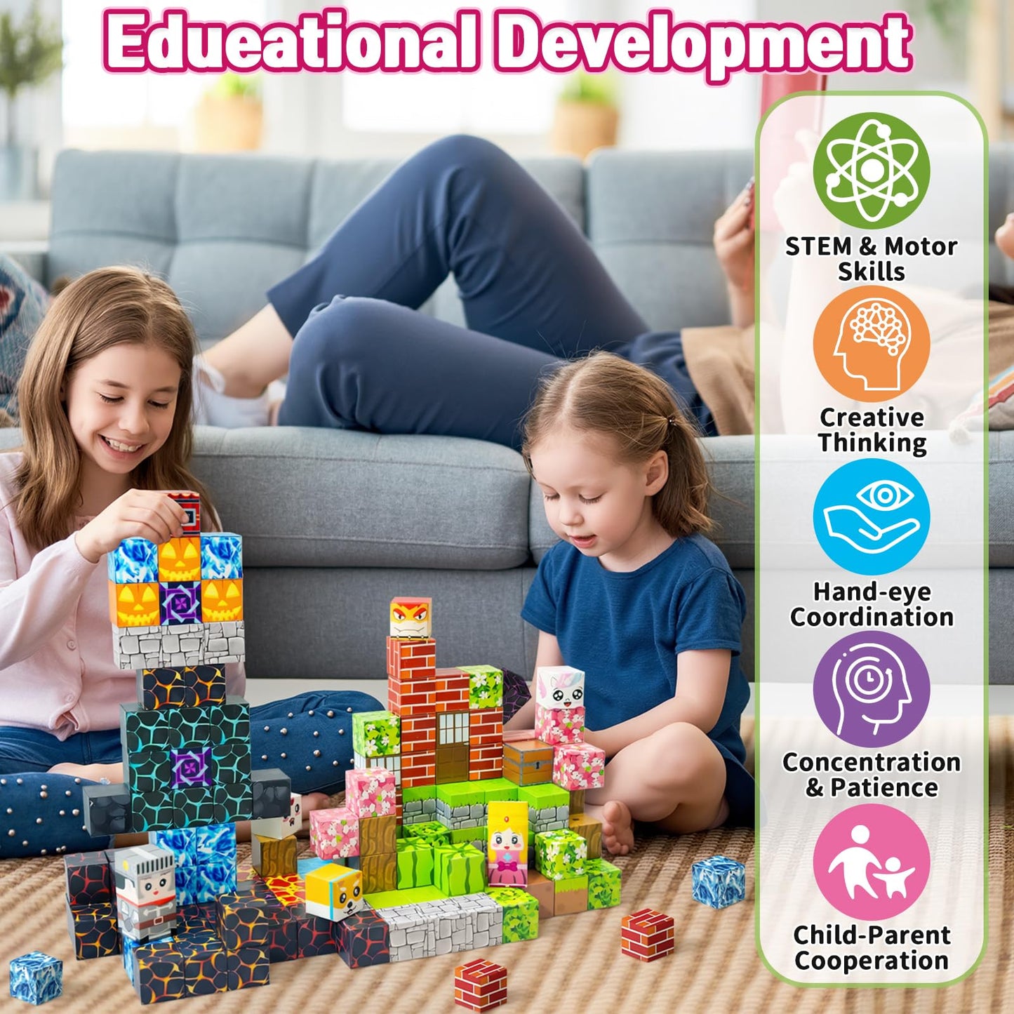 MUUHU 150PCS Magnetic Blocks - 0.8" Magnetic Building Blocks Toys for Kids Magnet Blocks Cubes Games Stem Building Toys Christmas Birthday Gifts Toys for Boys Girls 3 4 5 6 7 8 9 10 Years Old