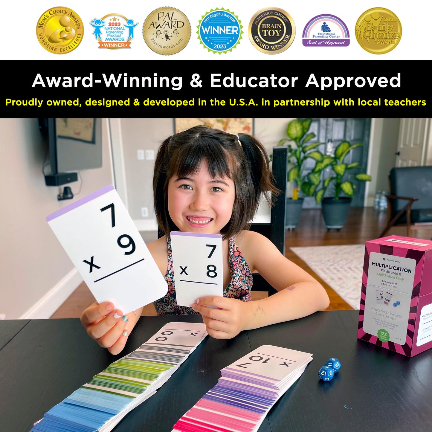 Award-Winning Multiplication Flash Cards – 173 Jumbo Cards (3.1” x 5.2”), All Facts 0–12 – 1 Fact & Visual Aid Per Card – Includes 2 Bonus Math Dice, Games, Charts & Mastery Divider Tabs – Grades 2–6