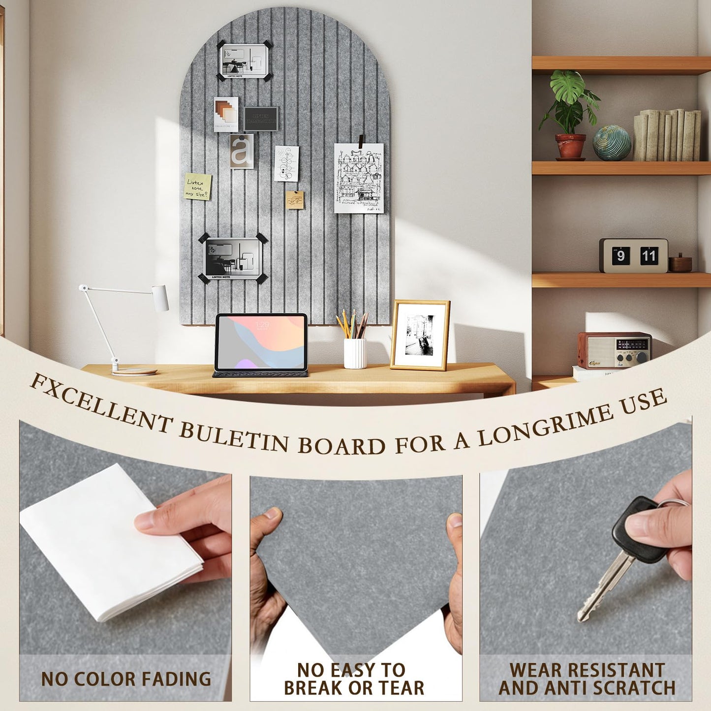 JBER Large Arched Felt Bulletin Board 36" x 24" - 6 Pack Felt Wall Tiles, Cork Board Alternative to Use in Office & Home Decor, Classroom Decor, Vision Board to Display Your Photos(Light Gray)