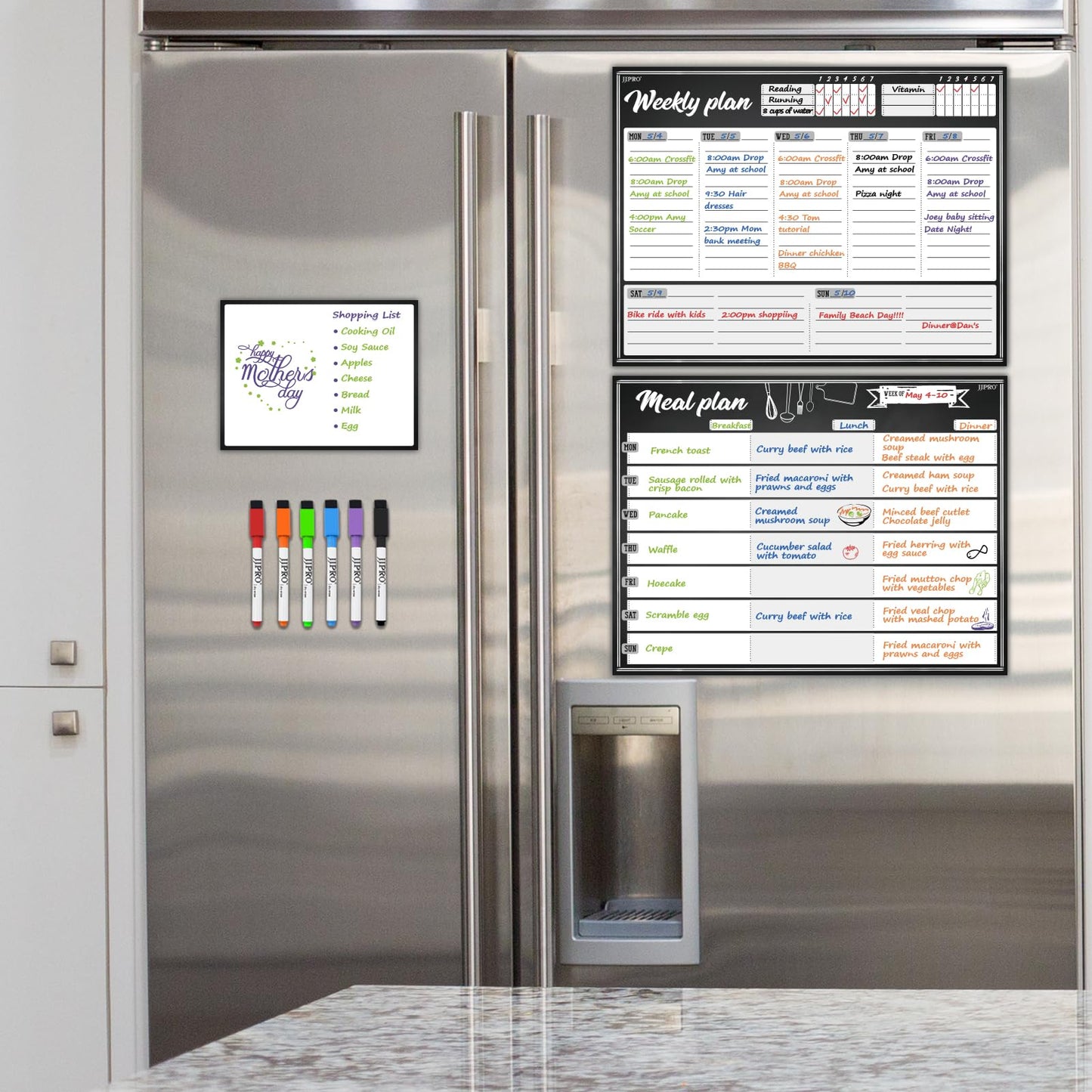JJPRO Magnetic Dry Erase Meal Planning Whiteboard for Refrigerator-Magnetic Weekly Planner for Fridge-One Bonus Notepad whiteboard-Refrigerator Organizer with Weekly Planning Boards