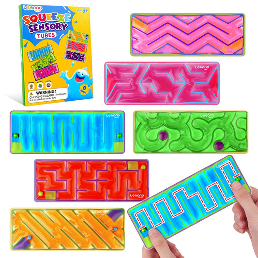 Squishy Sensory Fidget Autism Toys for Kids: Sensory Toys for Special Need 6 Pack Maze - Quiet Fidgets Sensory Filled Goo for Calming Down Classroom, Adult Office,Travel Essentials, Kid Students Gifts