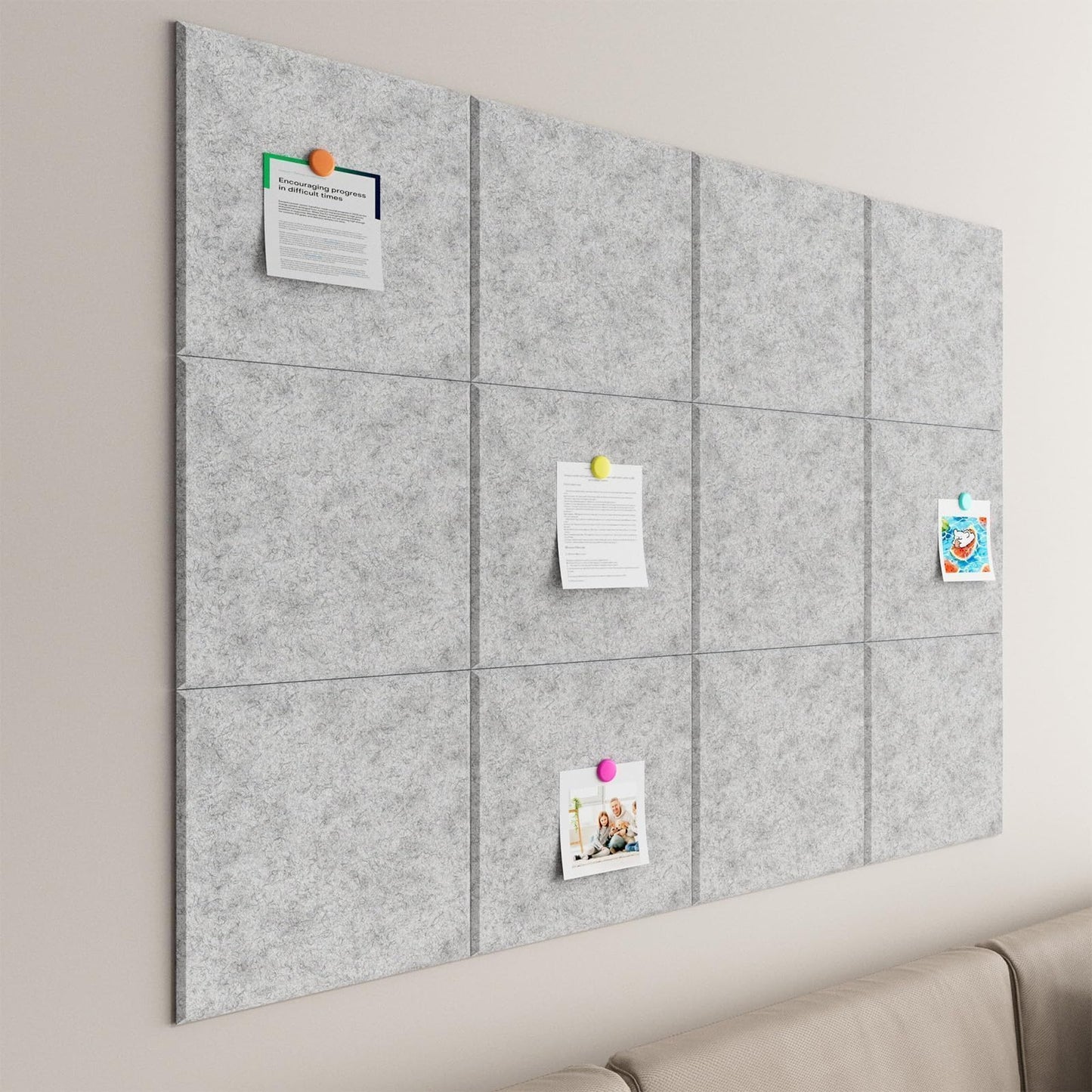 Baysola Felt Bulletin Board Panels 48 x 36 Inch Self Adhesive Wall Tiles Cork Board Alternative for Office Classroom Photos Notes 12 Pack