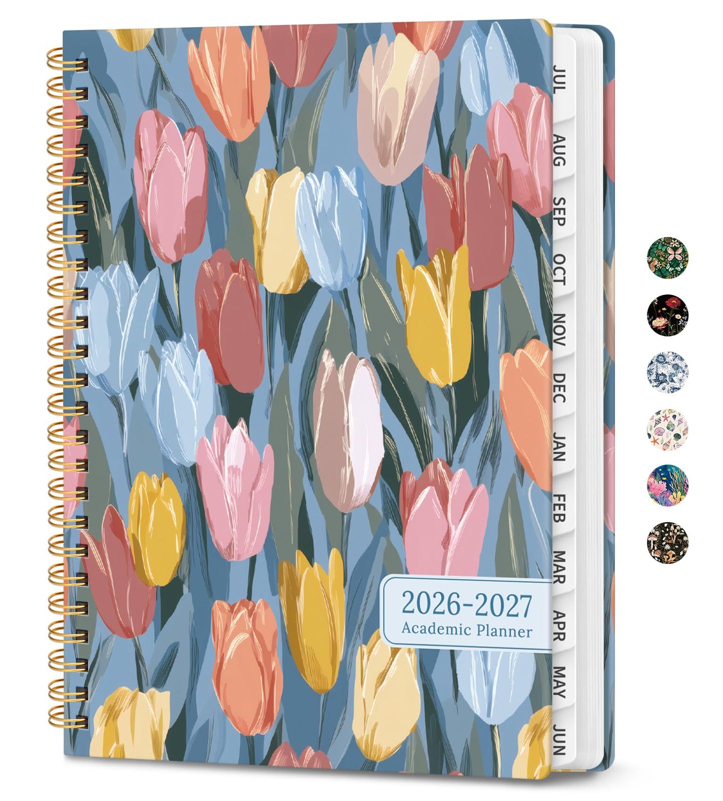 Academic Planner 2026-2027, Monthly and Weekly Calendar Planner, July 2026 - June 2027, Pretty Hardcover Teacher Student Planning Agenda Book with Tabs, Fit for School Office Supplies, 6.3" x 8.5", Soft Tulips