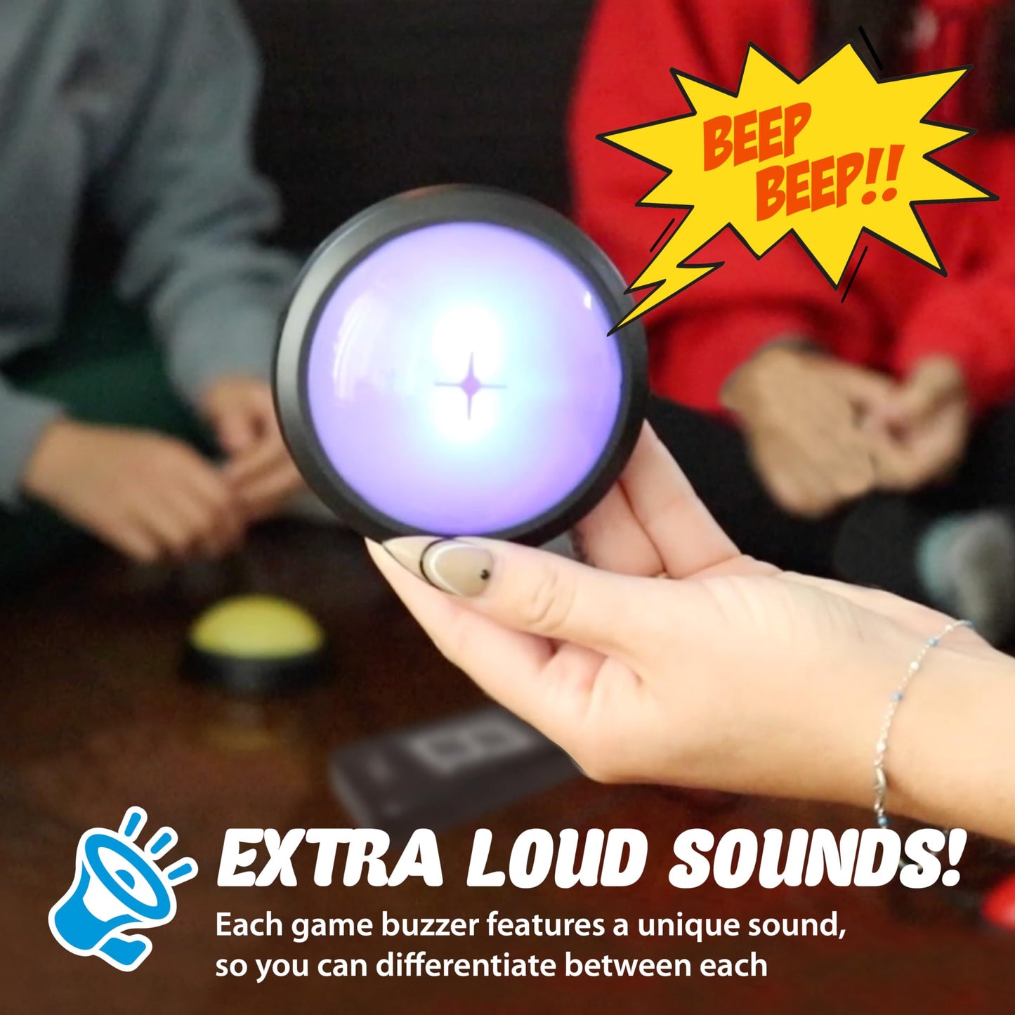 Teacher's Choice Wireless Light Up 4 Player Game Buzzer Button System | Displays the Winning Player | Loud, Unique Sounds, Great for Trivia Games, Family Feud, Jeopardy, Competition, Spelling Bees