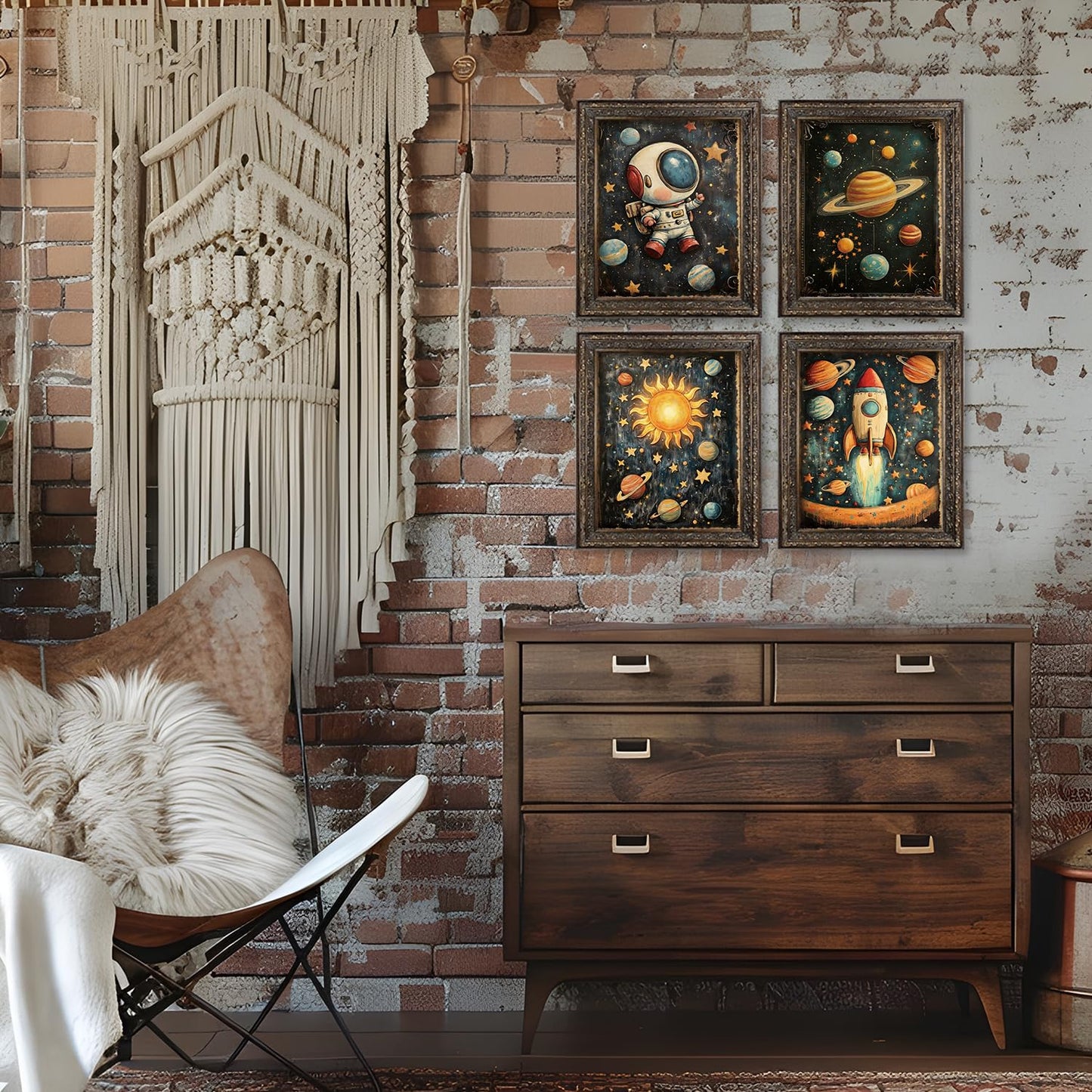 Locomiss Space Nursery Wall Art Decor, Space Solar System Planets Rocket Astronaut Galaxy Prints Posters for Kids Boy Nursery Room Bedroom Playroom Wall Decor, Set of 4, 8x10 Unframed