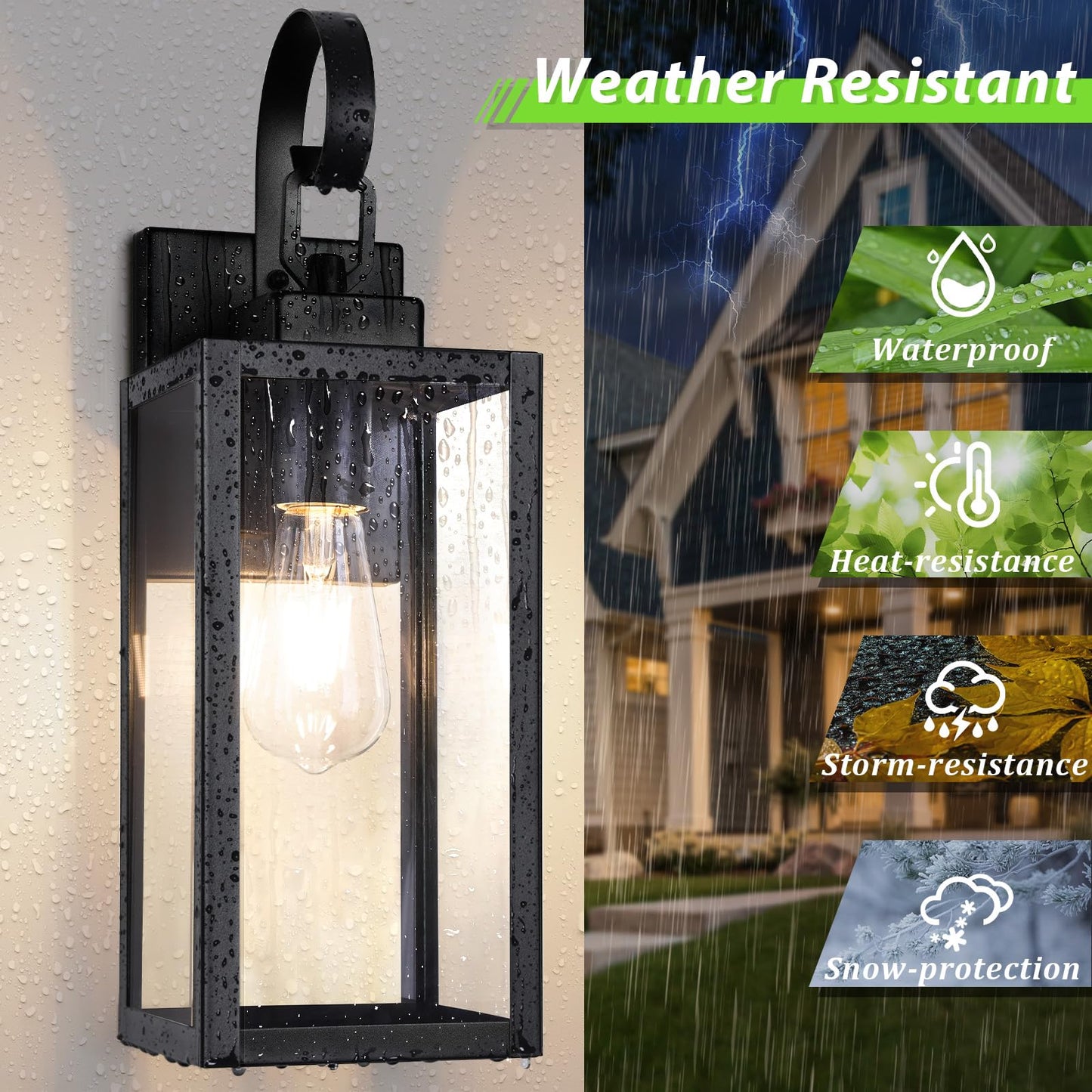 BesLowe Outdoor Wall Light Fixture, Waterproof Metal Porch Light, 16.5in Matte Black, Model 9046