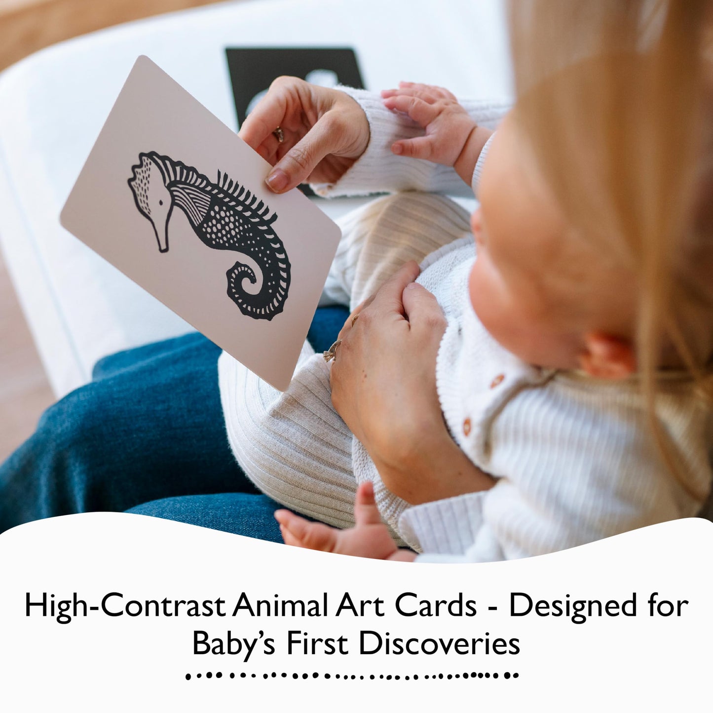 Wee Gallery Art Cards for Baby, Durable High Contrast Black and White Animal Flashcards for Newborns, Brain Development, Sensory Toys, Tummy Time Essentials for Infant and Toddler - Woodland Animals