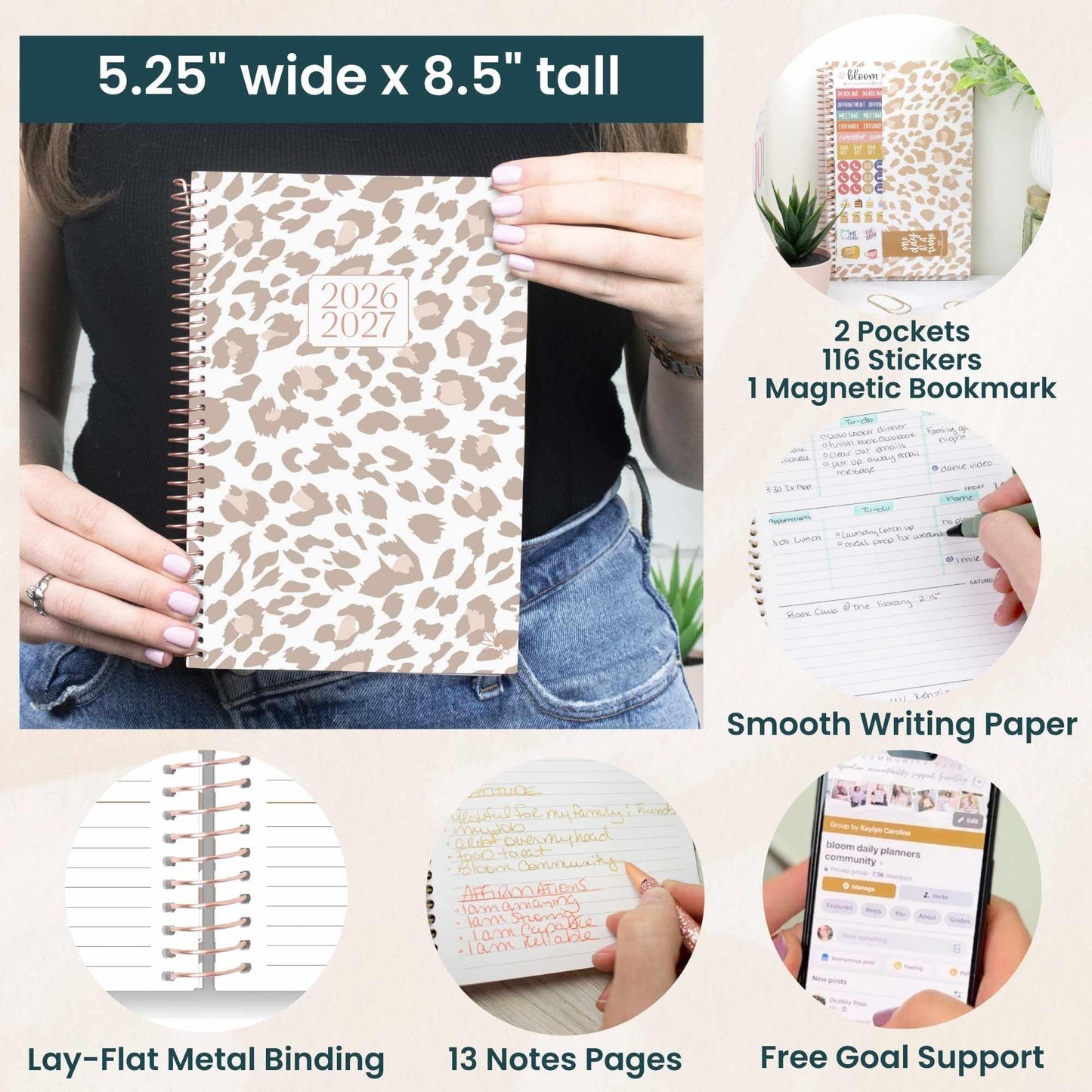 bloom daily planners 2026-2027 Planner - Academic Year (July 2026 - July 2027) Monthly & Weekly Soft Cover Planner for Women - 13 Month Calendar Agenda Book with Stickers - 5.5" x 8.25" - Tan Leopard