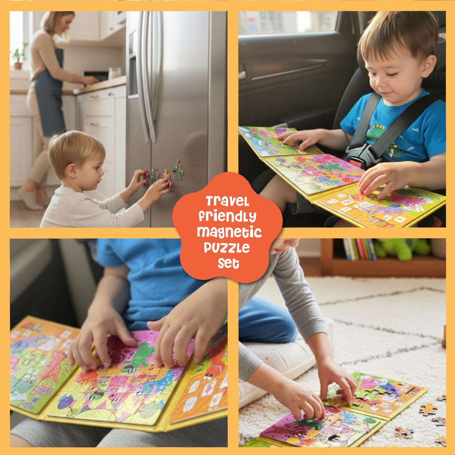 Dinomini Magnetic Puzzles for Toddlers 3-5 - Tri Fold Set with 3 x 20 Piece Magnetic Puzzles - Travel Activities for Preschoolers - Learning Activities and Toys (Dinosaurs)