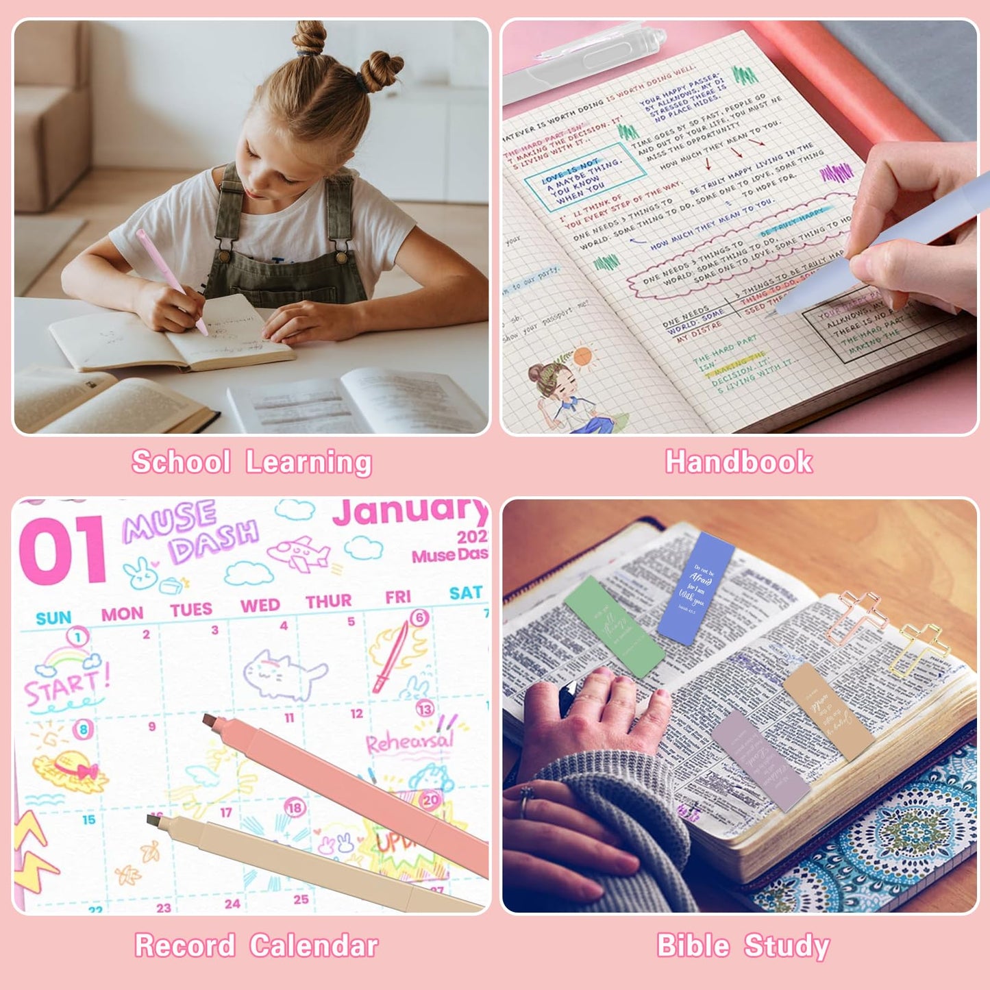 HRFGWDD Bible Study Supplies [78 PCS] for Women - Bible Journaling Kit with No Bleed Highlighters & Pens, Bible Tabs Set and Bible Verse Gifts for Scripture Study