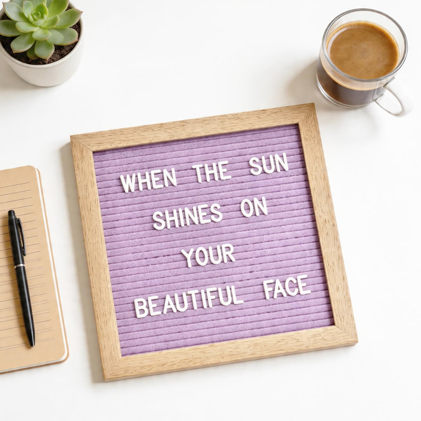 Felt Letter Board with 294 Letters, Numbers, Symbols - 10x10 inch Changeable Message Board with Wooden Frame Wall Mount(Purple)