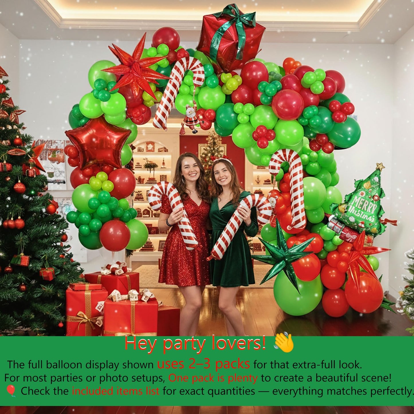 yeewaka Christmas Balloon Garland Arch Kit130+pcs Xmas Red Green Balloons with candy cane Christmas tree gift box Balloons for Kids Grinchmas Party Naughty Christmas Birthday Decorations