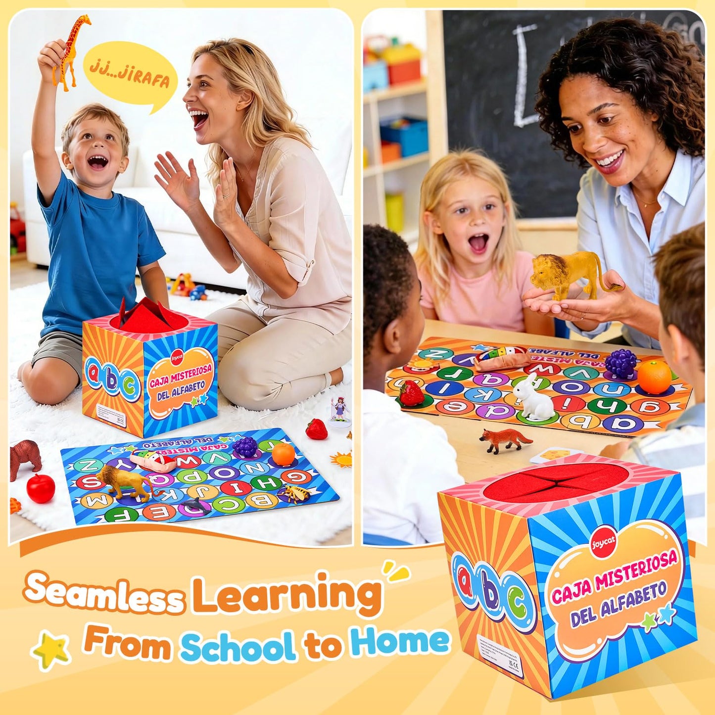 JoyCat Spanish Mystery Alphabet Box - Caja Misteriosa del Alfabeto for Kids, 27 PCS Spanish Letters & Sounds Sorting Game, Fine Motor Learning Toys for Preschool, Kindergarten, Easter Basket Stuffers