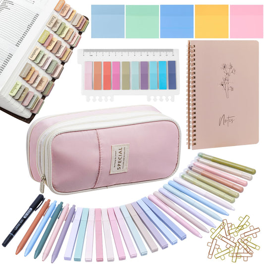 KOPKOFT Bible Study Supplies, Bible Journaling Kit for Women with Journal, Pen Case, Tabs, Highlighters and Pens, Bible Accessories Set for Women Students Beginner, Christian Gifts (Pink)