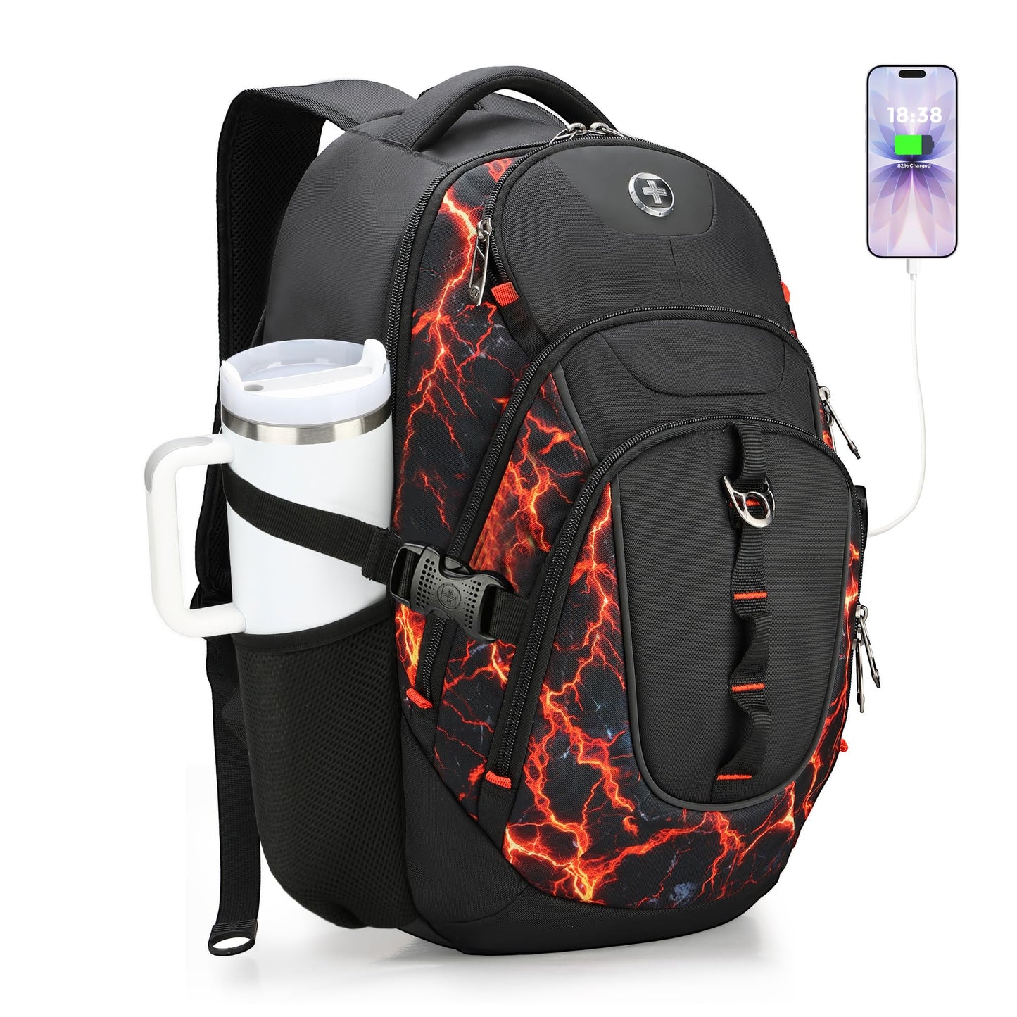 Swissdigital Laptop Backpack with USB Charging Port, Travel Backpack Fits 15.6 inches Computer, 31L Backpack for Men, Flame Red | SD803-97