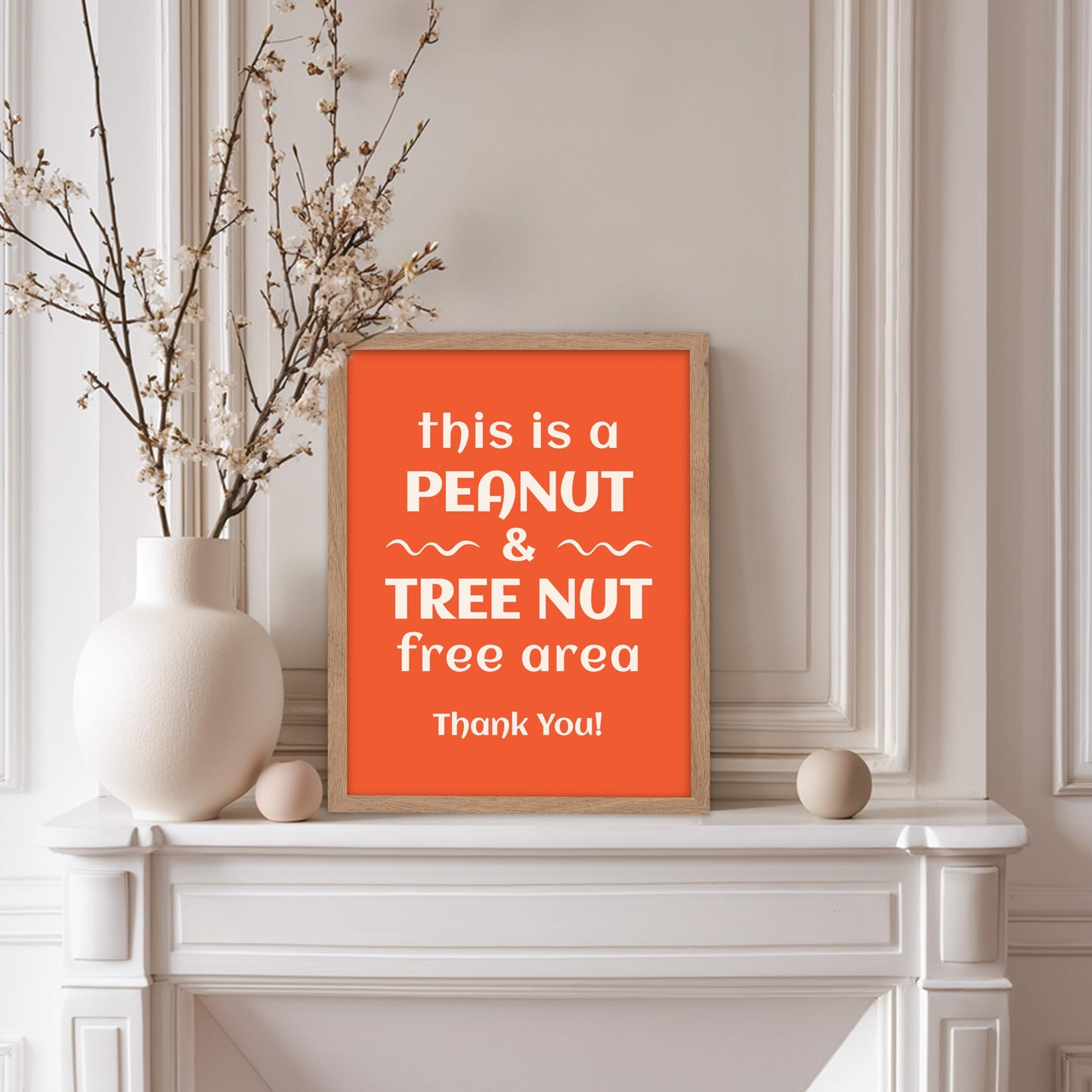 Poster Master Peanut and Tree Nut Free Area Poster - Food Allergy Awareness Print - Typography Art - Trendy Art - Gift for Men & Women - Decor for School, Office or Classroom, 11x14 Beige Framed
