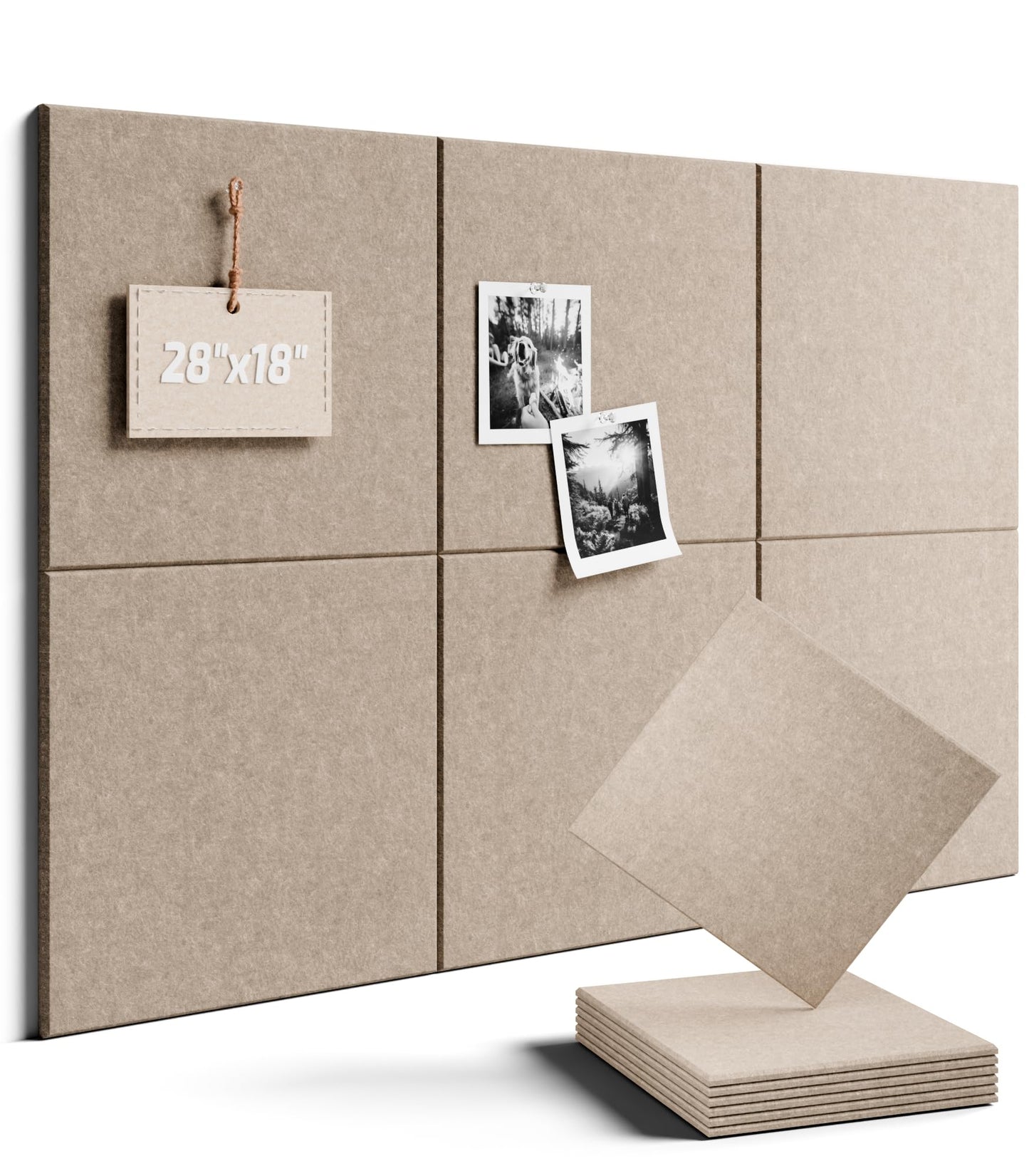 Felt Bulletin Board Tiles -28"x18" Cork Board Alternative for Office Decor, Push Pin Board Wall Organizer 6-Pack -Taupe