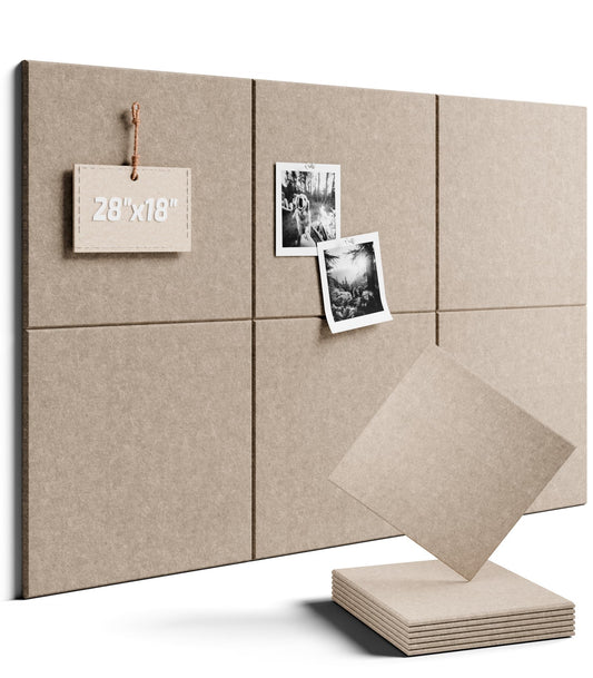 Felt Bulletin Board Tiles -28"x18" Cork Board Alternative for Office Decor, Push Pin Board Wall Organizer 6-Pack -Taupe