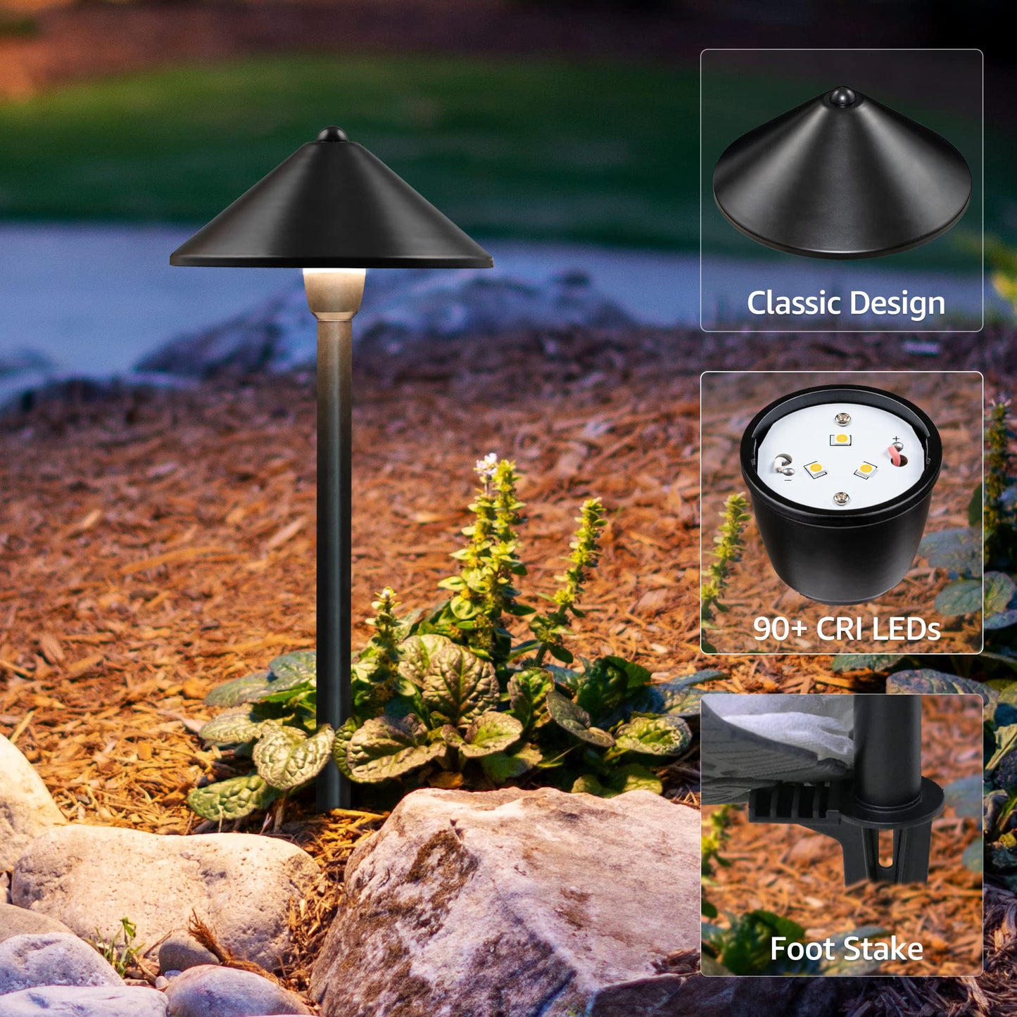 SUNVIE Low Voltage Landscape Lights 3W LED Aluminum Pathway Lights 12 Pack 3000K Waterproof Black Model LSBWB0312C